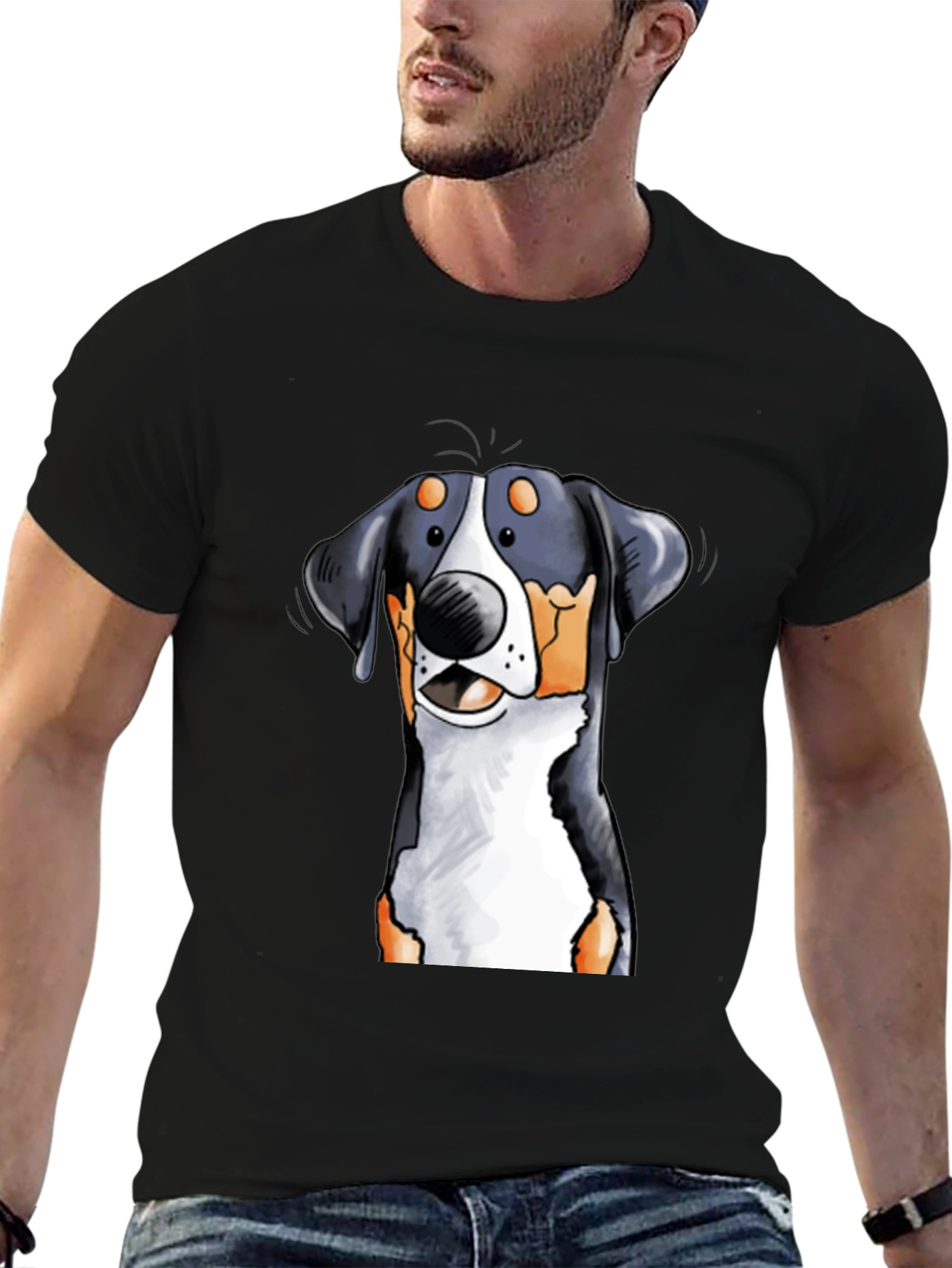 Cartoon Dog Graphic Tee - Black T-Shirt