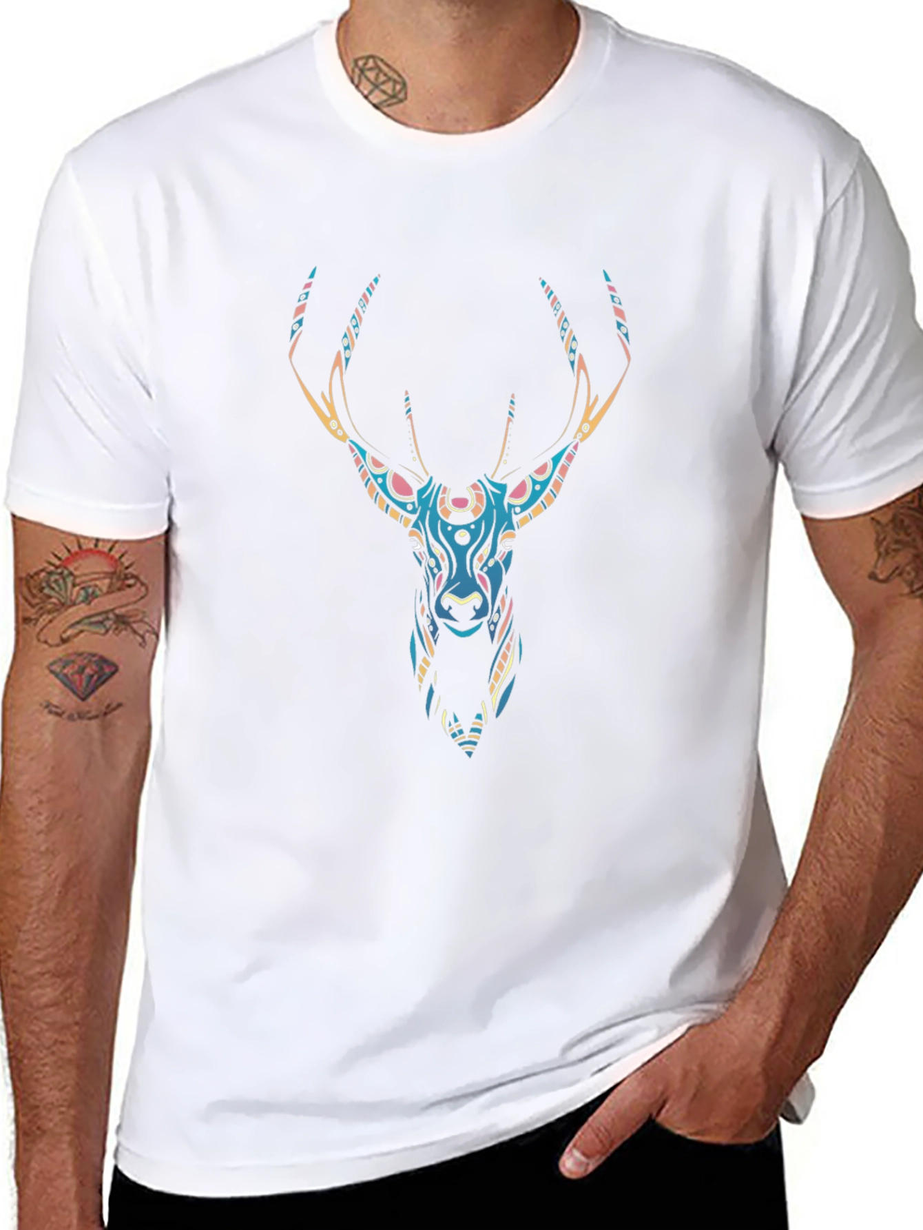 Stylish Deer Graphic Black T-Shirt