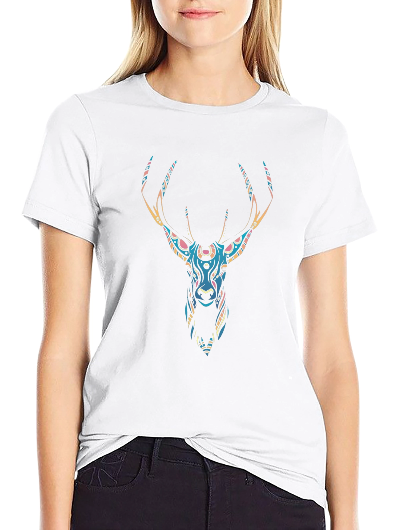 Stylish Deer Graphic Black T-Shirt