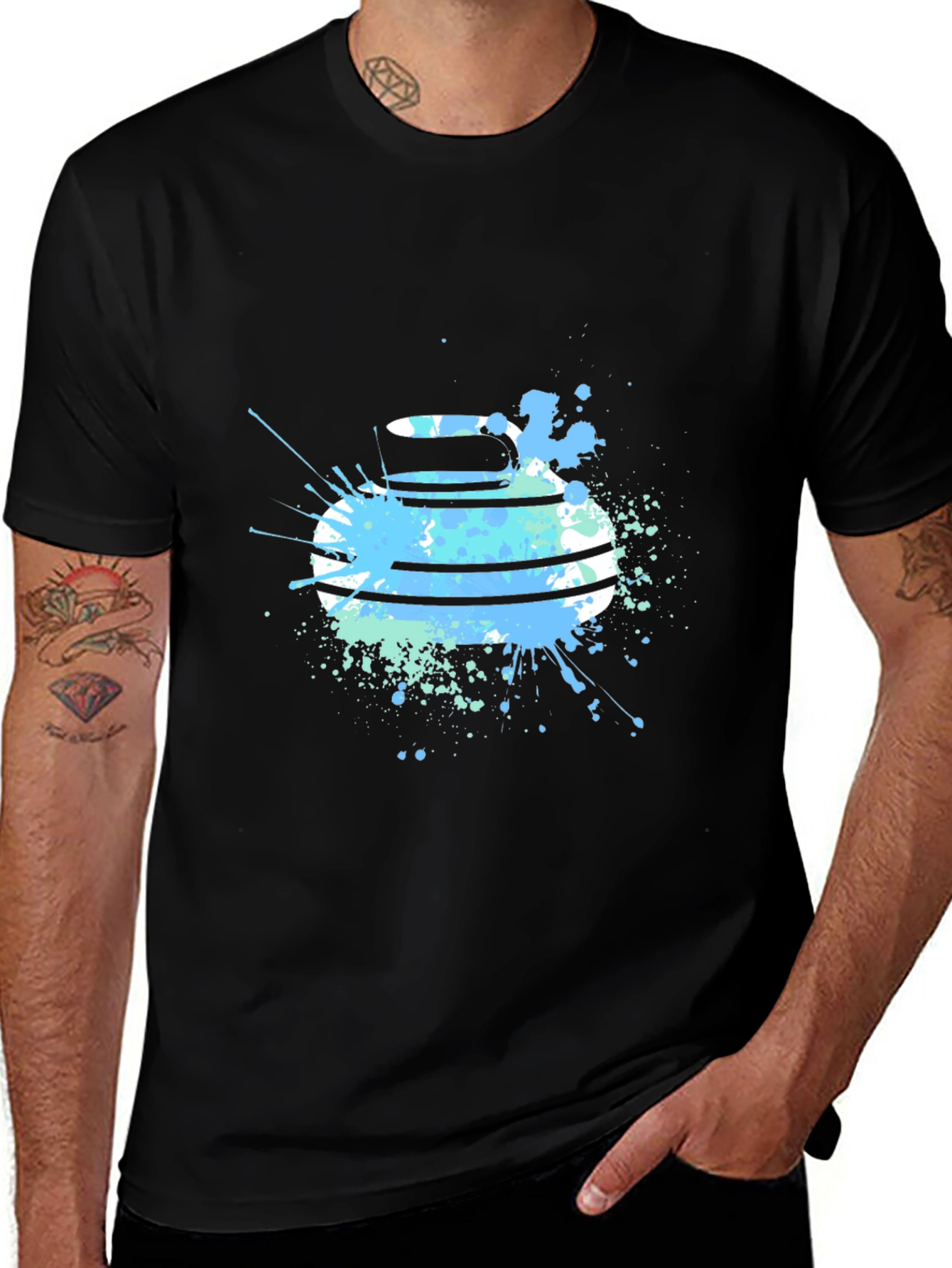 Abstract Curling Stone Graphic Tee - Black
