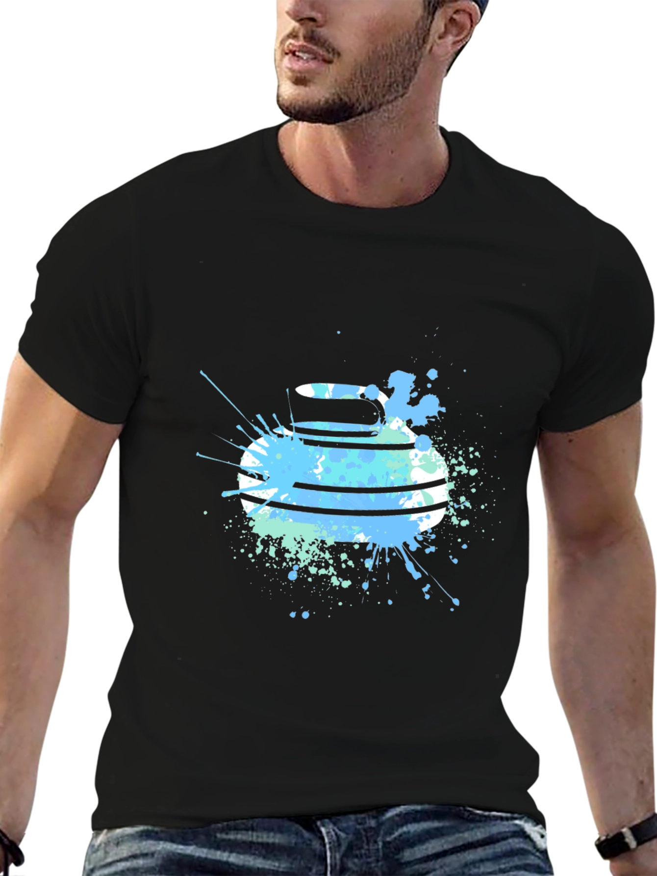 Abstract Curling Stone Graphic Tee - Black