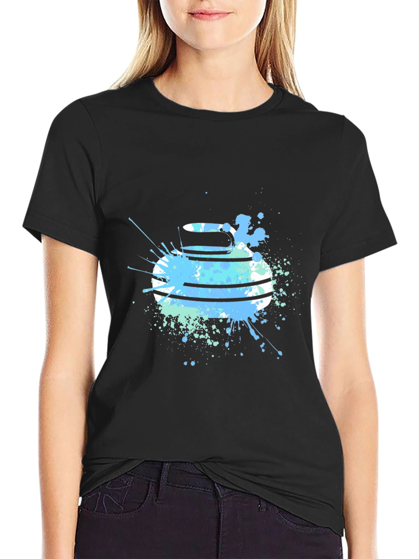 Abstract Curling Stone Graphic Tee - Black