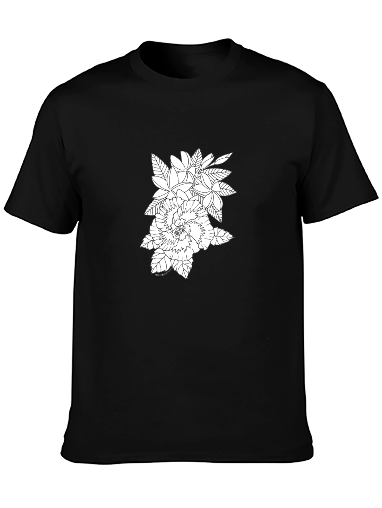 Floral Print Black Crew Neck T-Shirt