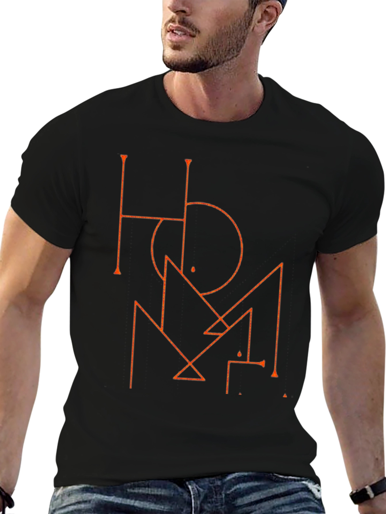 Geometric Graphic Print Mens Black T-Shirt