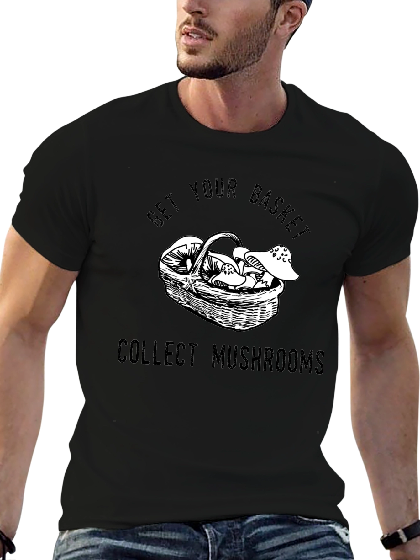 Get Your Basket Collect Mushrooms Black T-Shirt