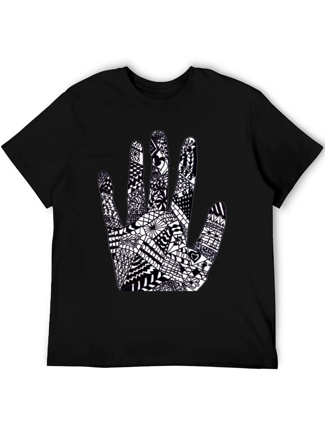 Black Tee with Hand Art Graphic