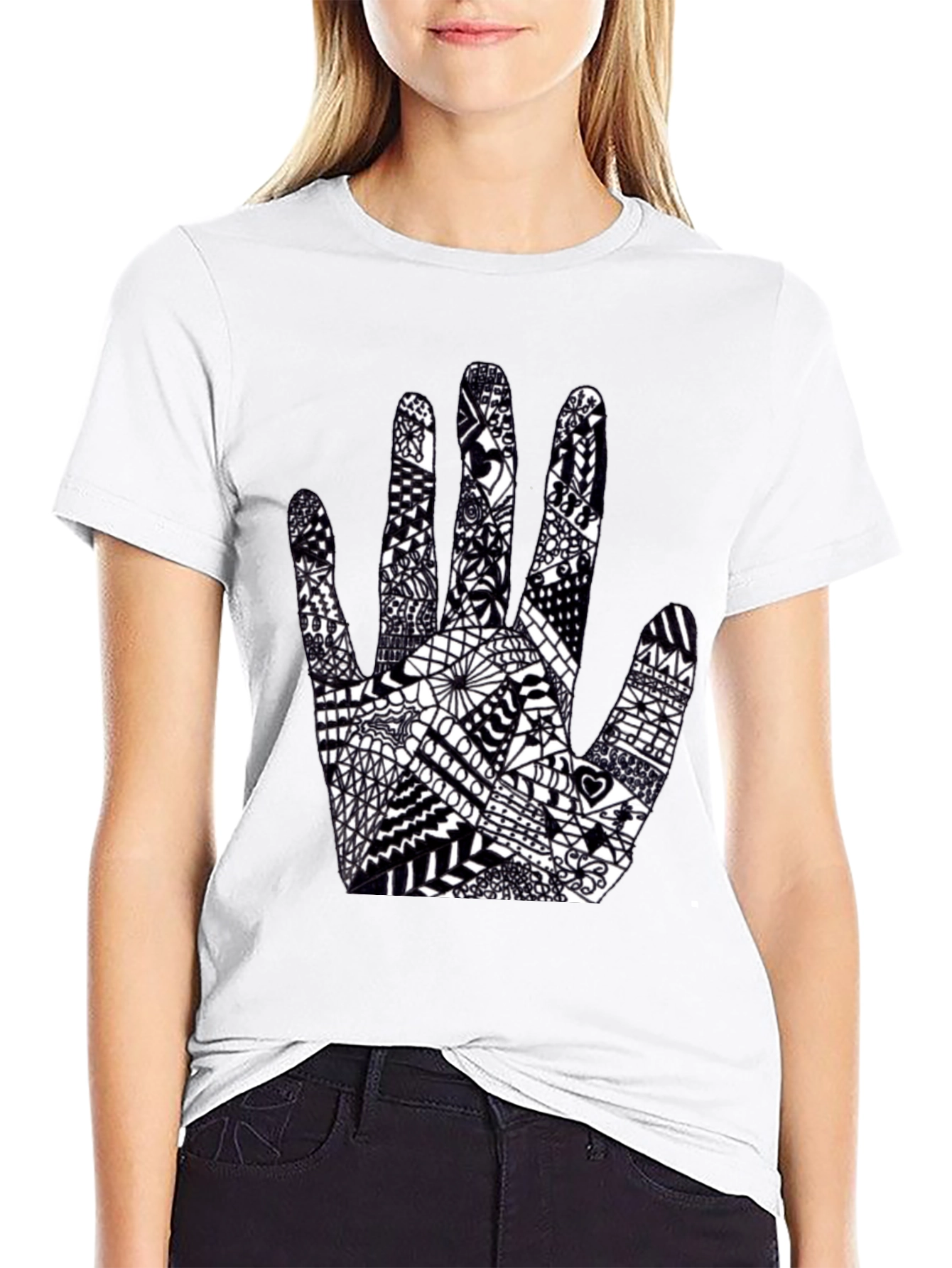 Black Tee with Hand Art Graphic
