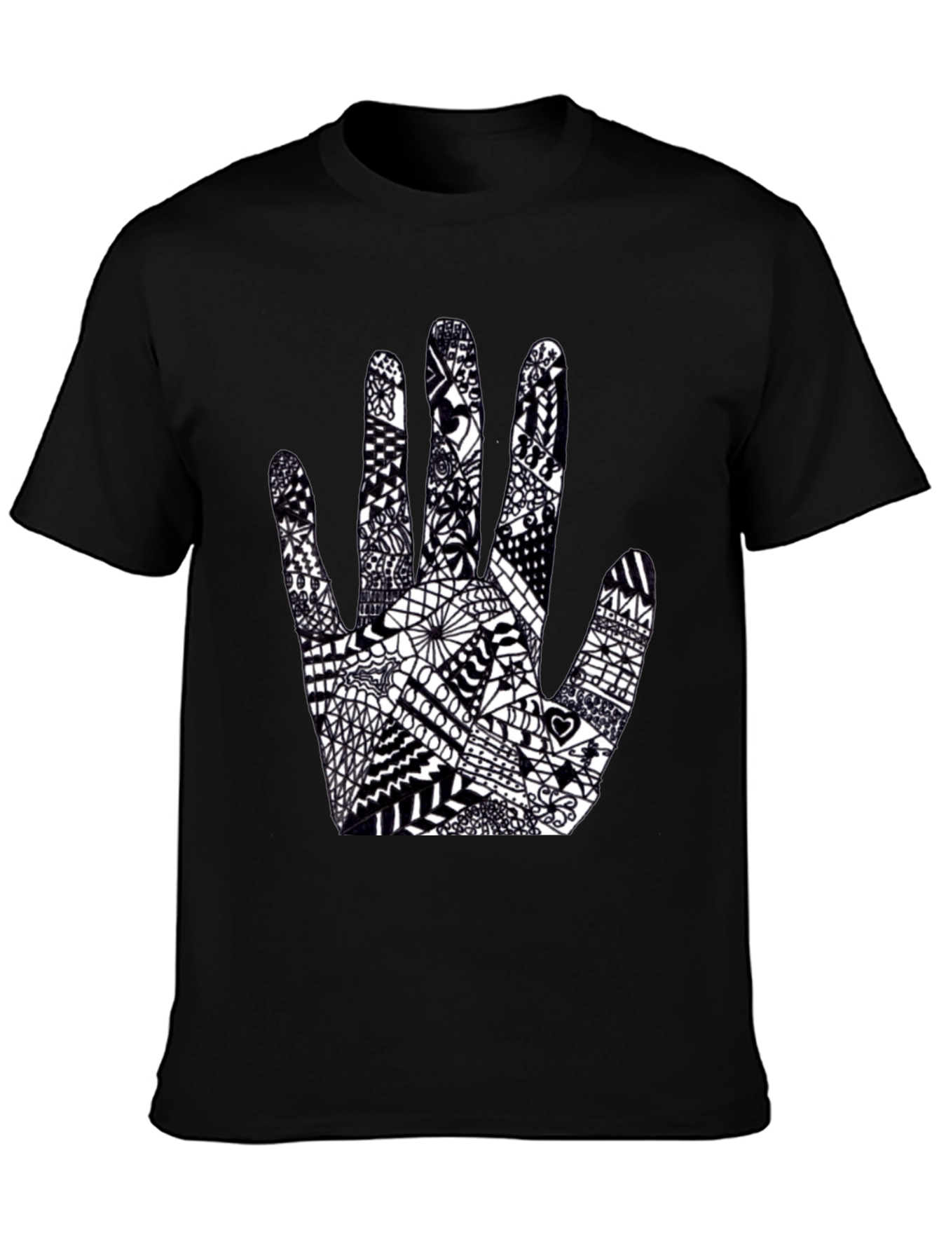 Black Tee with Hand Art Graphic