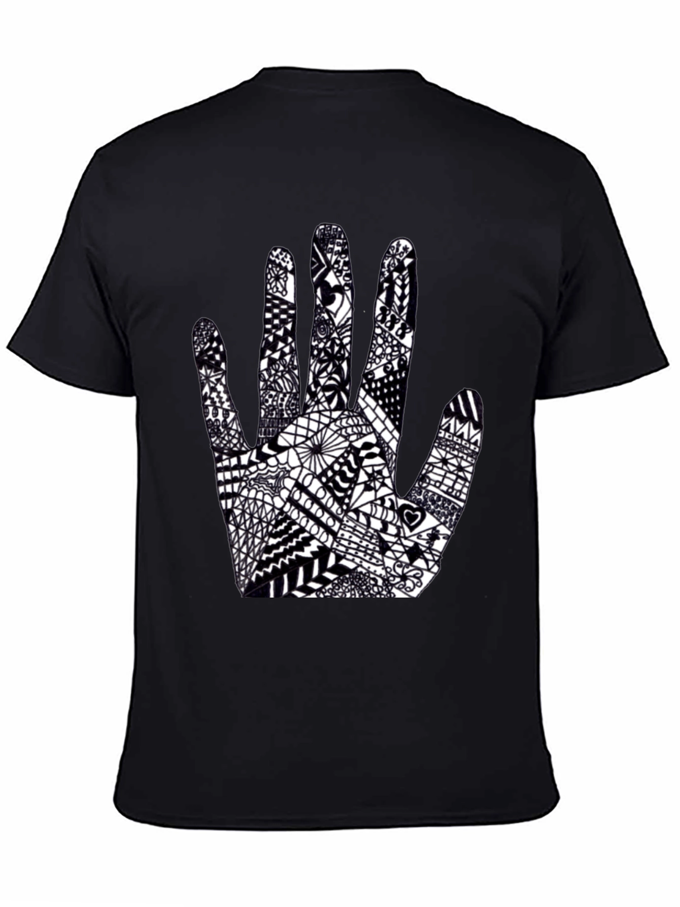Black Tee with Hand Art Graphic
