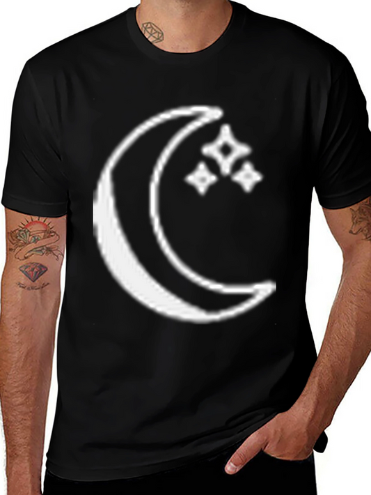 Celestial Moon & Stars Graphic Tee - Soft Black Cotton