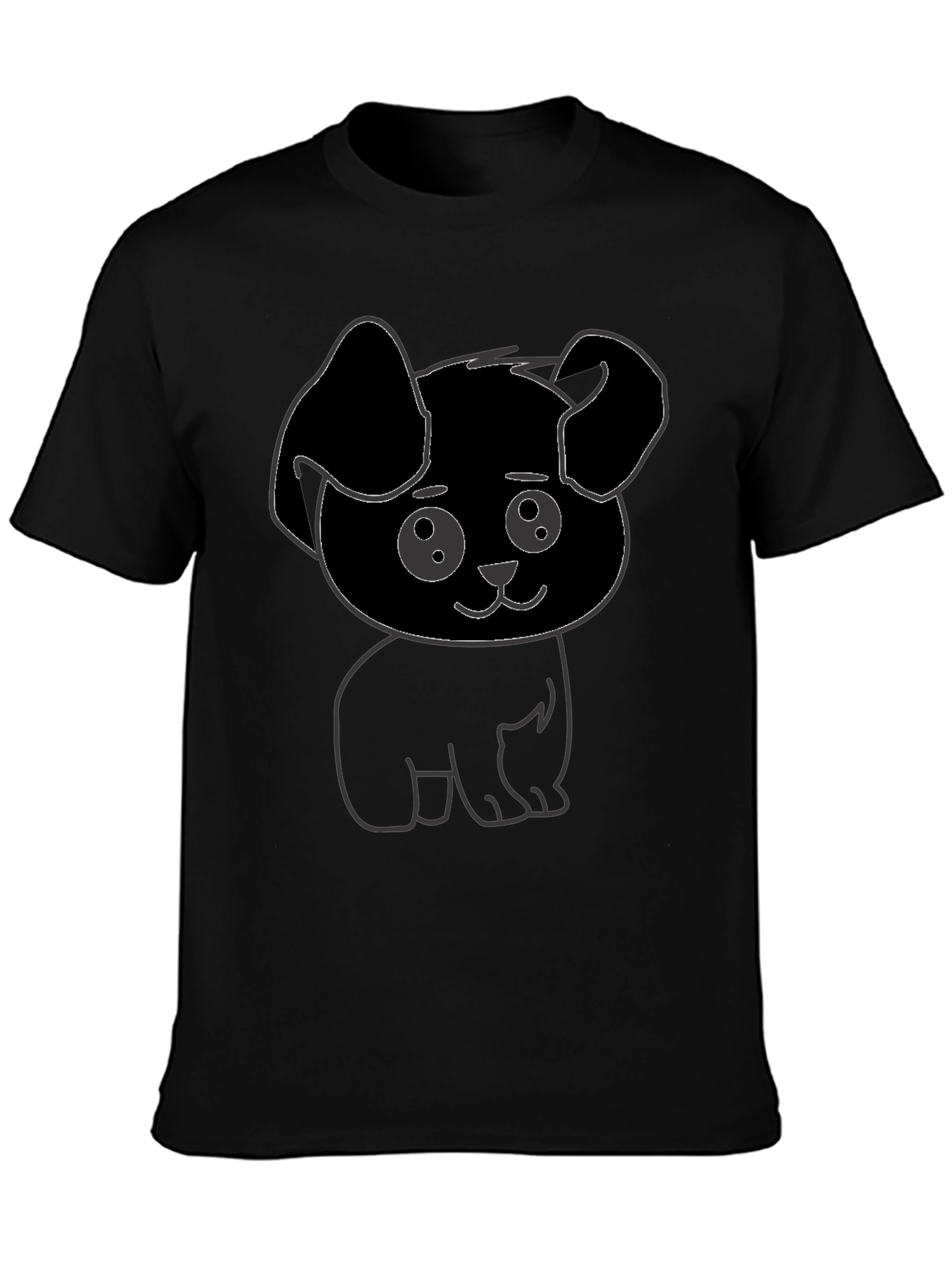 Cute Puppy Graphic Print Black T-Shirt