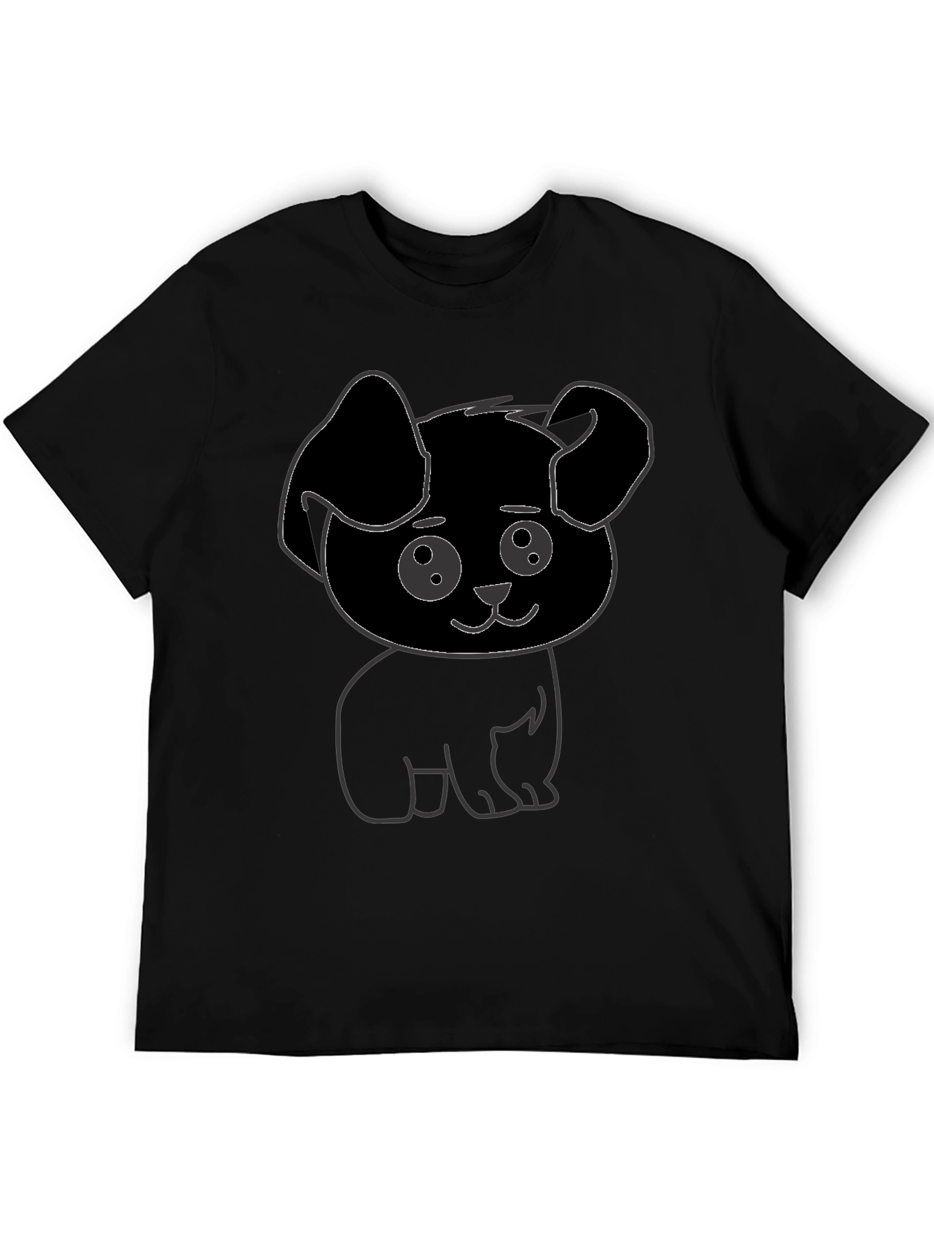 Cute Puppy Graphic Print Black T-Shirt