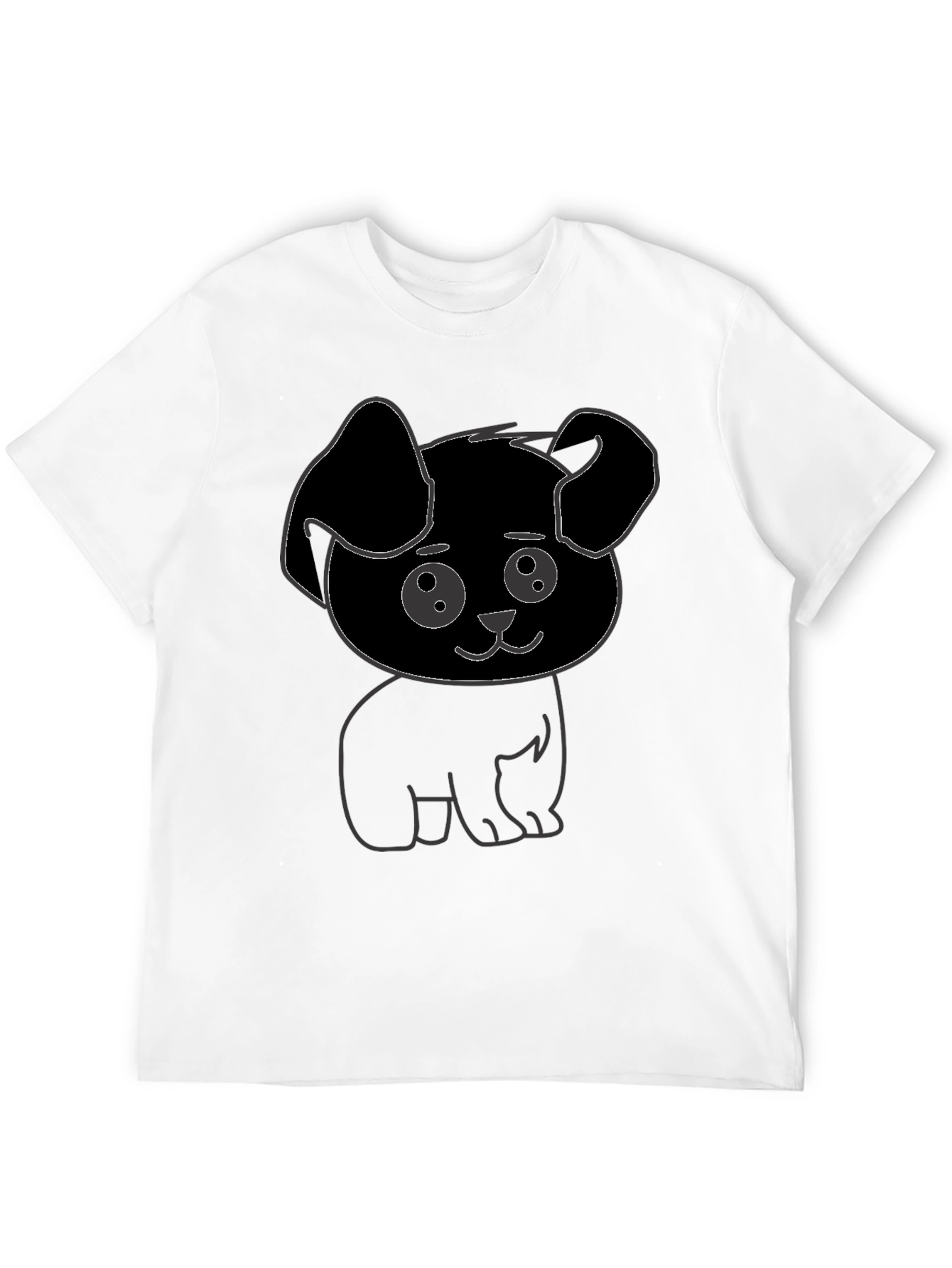 Cute Puppy Graphic Print Black T-Shirt