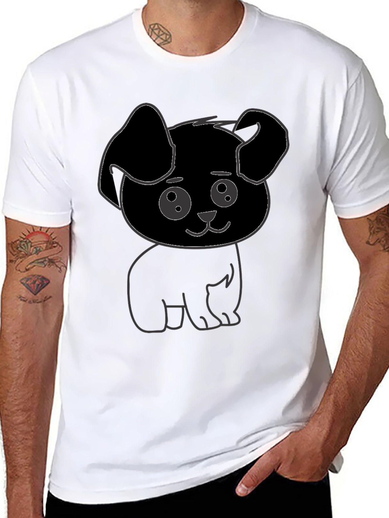 Cute Puppy Graphic Print Black T-Shirt