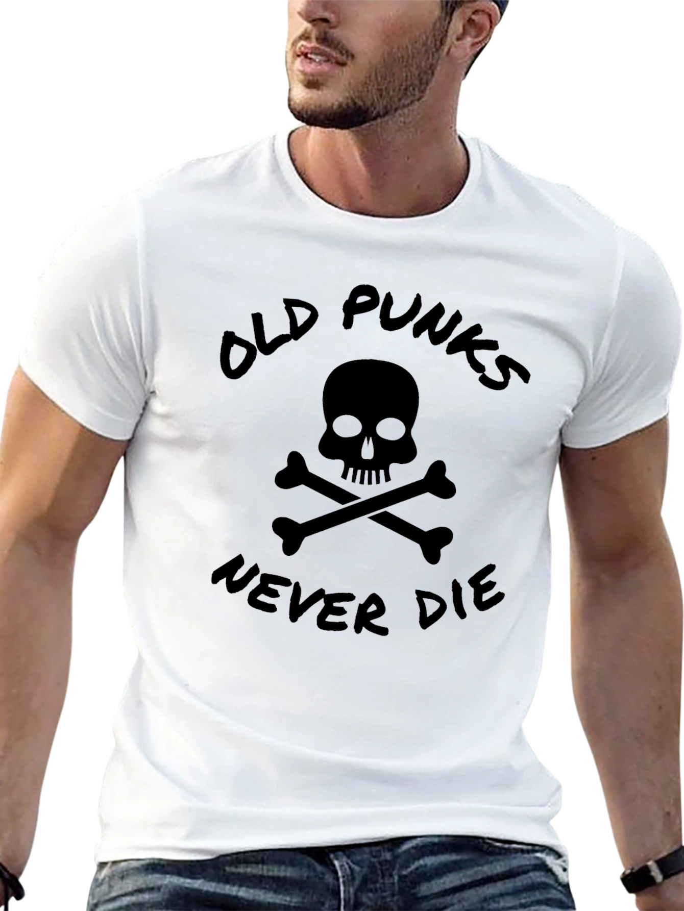 Old Punks Never Die Skull Graphic T-Shirt