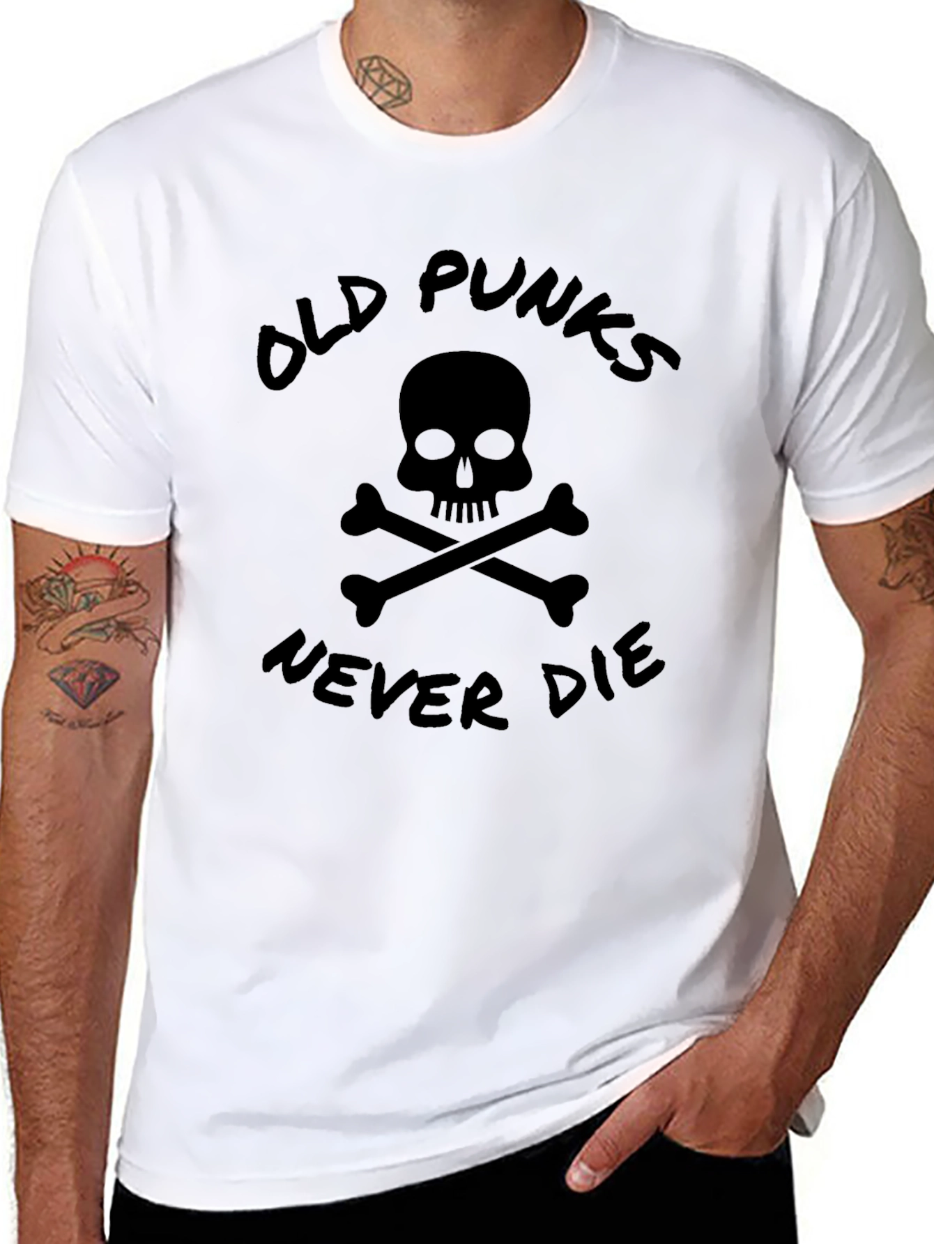 Old Punks Never Die Skull Graphic T-Shirt