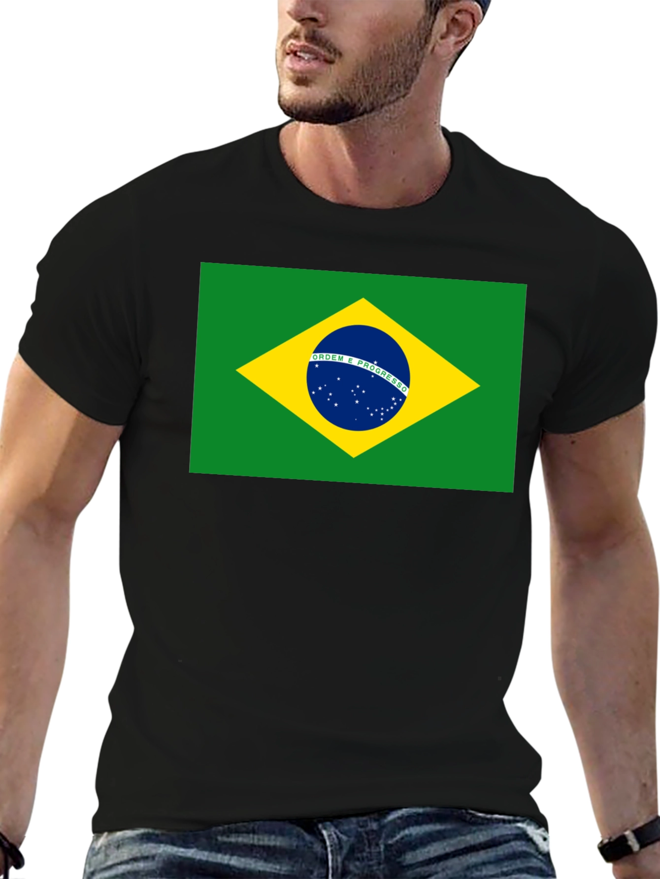 Brazil Flag T-Shirt - Black Cotton Tee