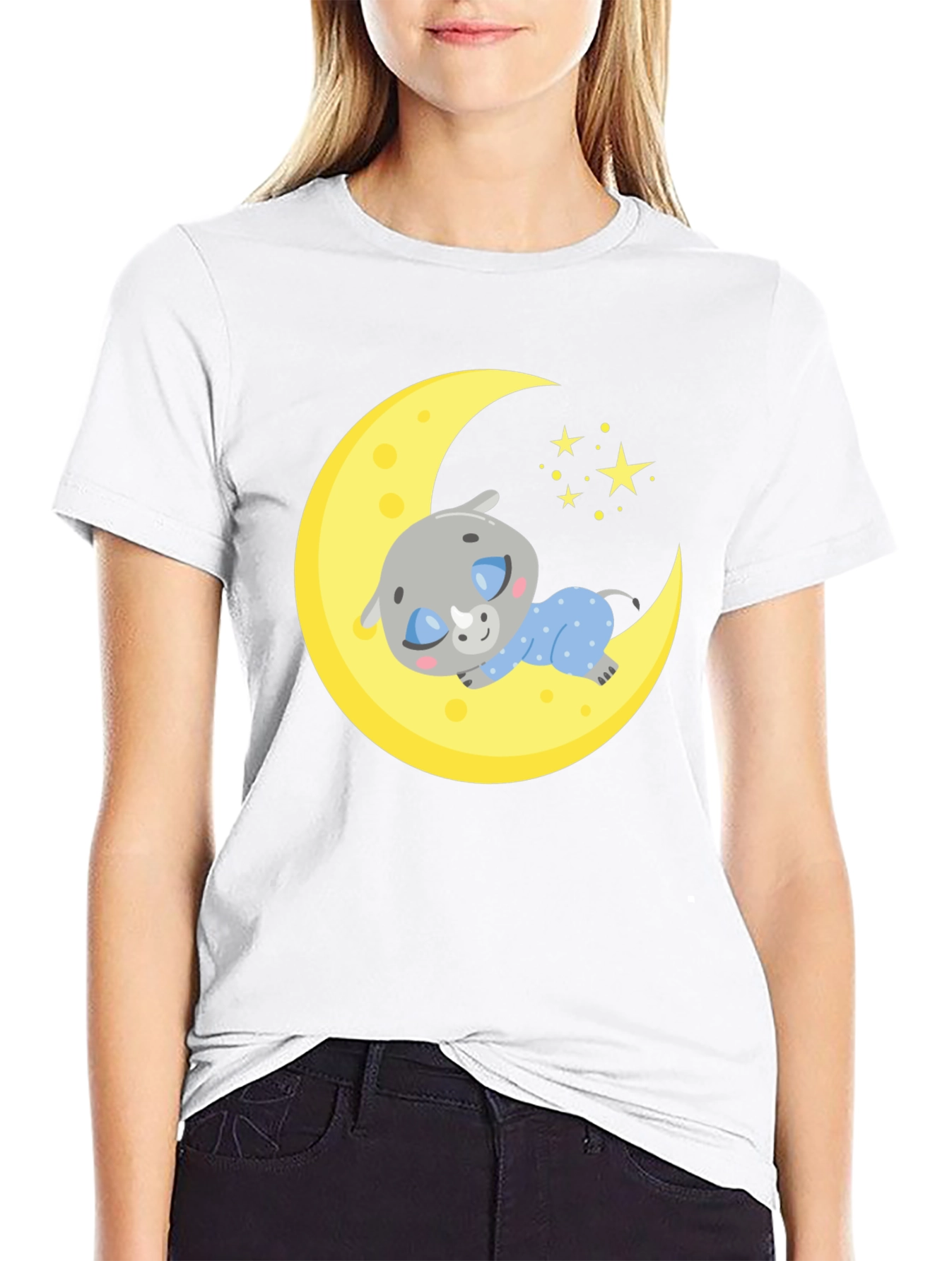 Cute Sleeping Rhino on Moon T-Shirt