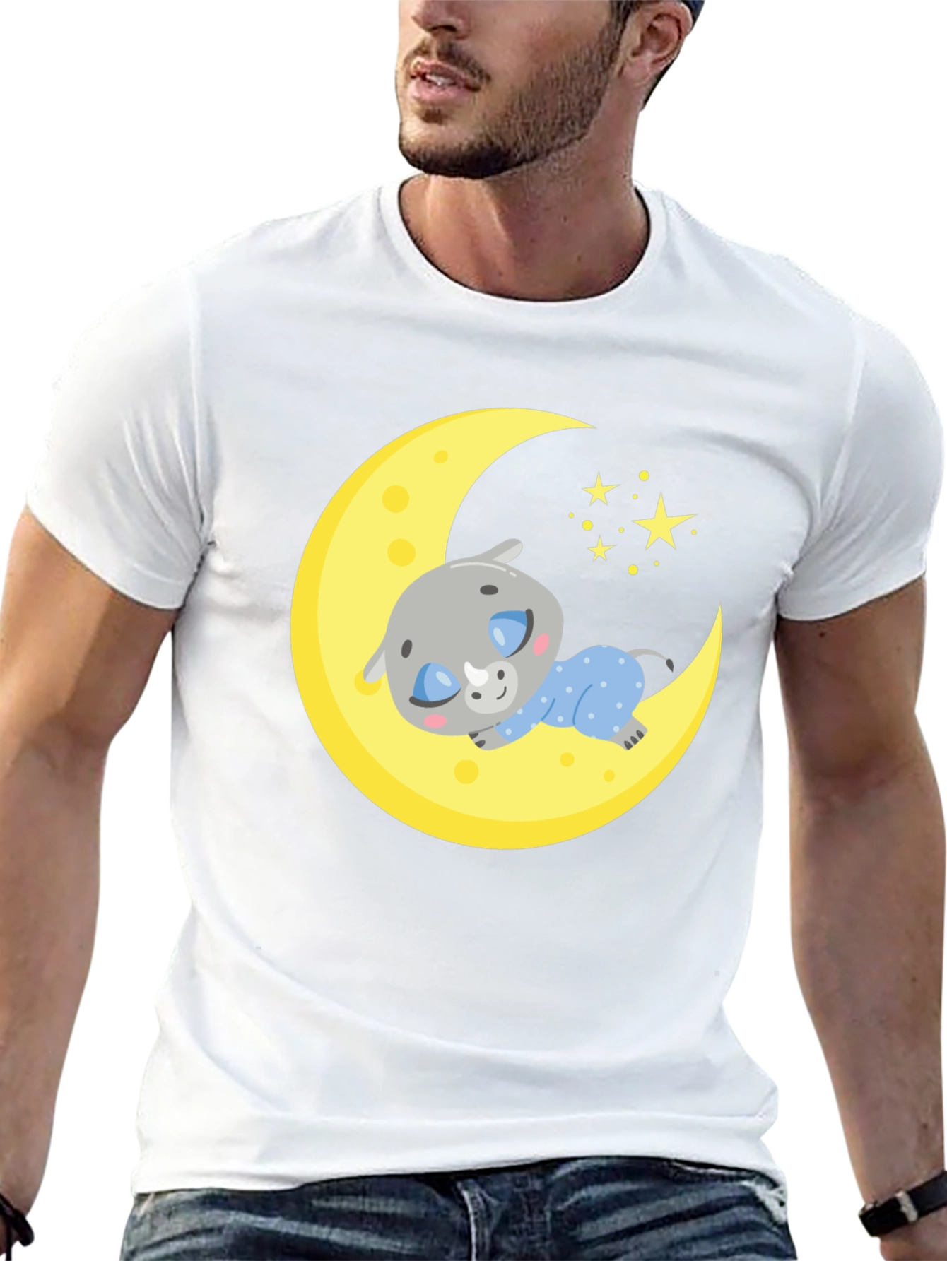 Cute Sleeping Rhino on Moon T-Shirt