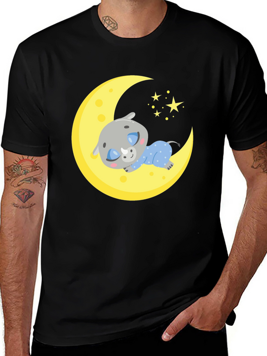 Cute Sleeping Rhino on Moon T-Shirt