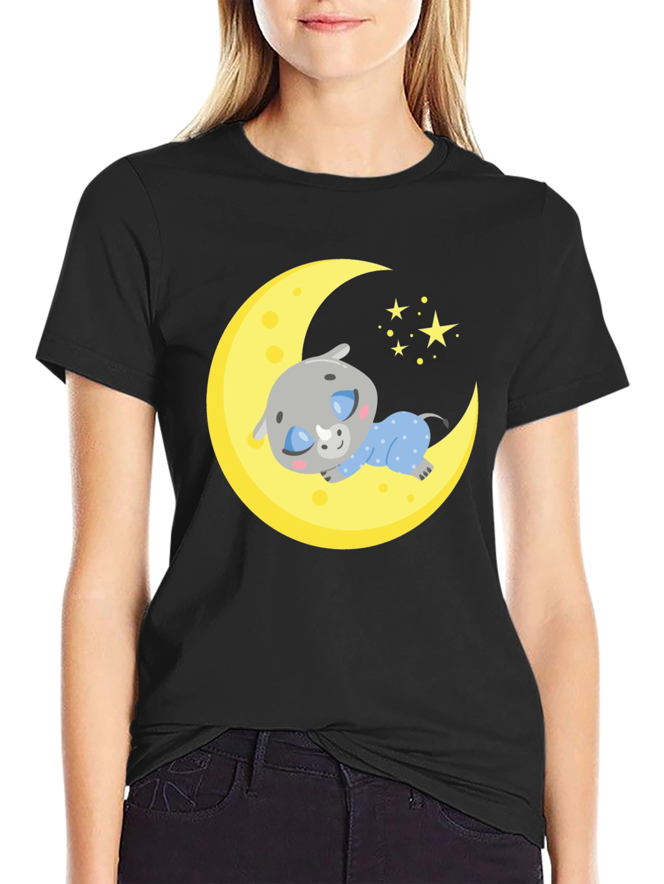 Cute Sleeping Rhino on Moon T-Shirt