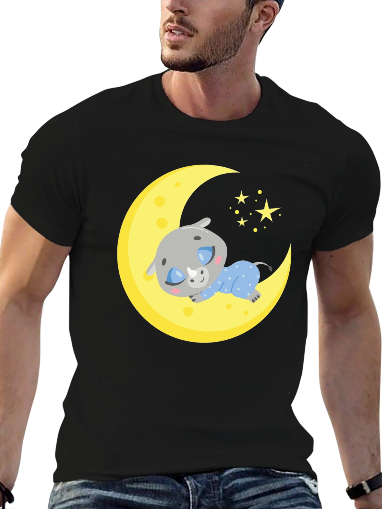 Cute Sleeping Rhino on Moon T-Shirt