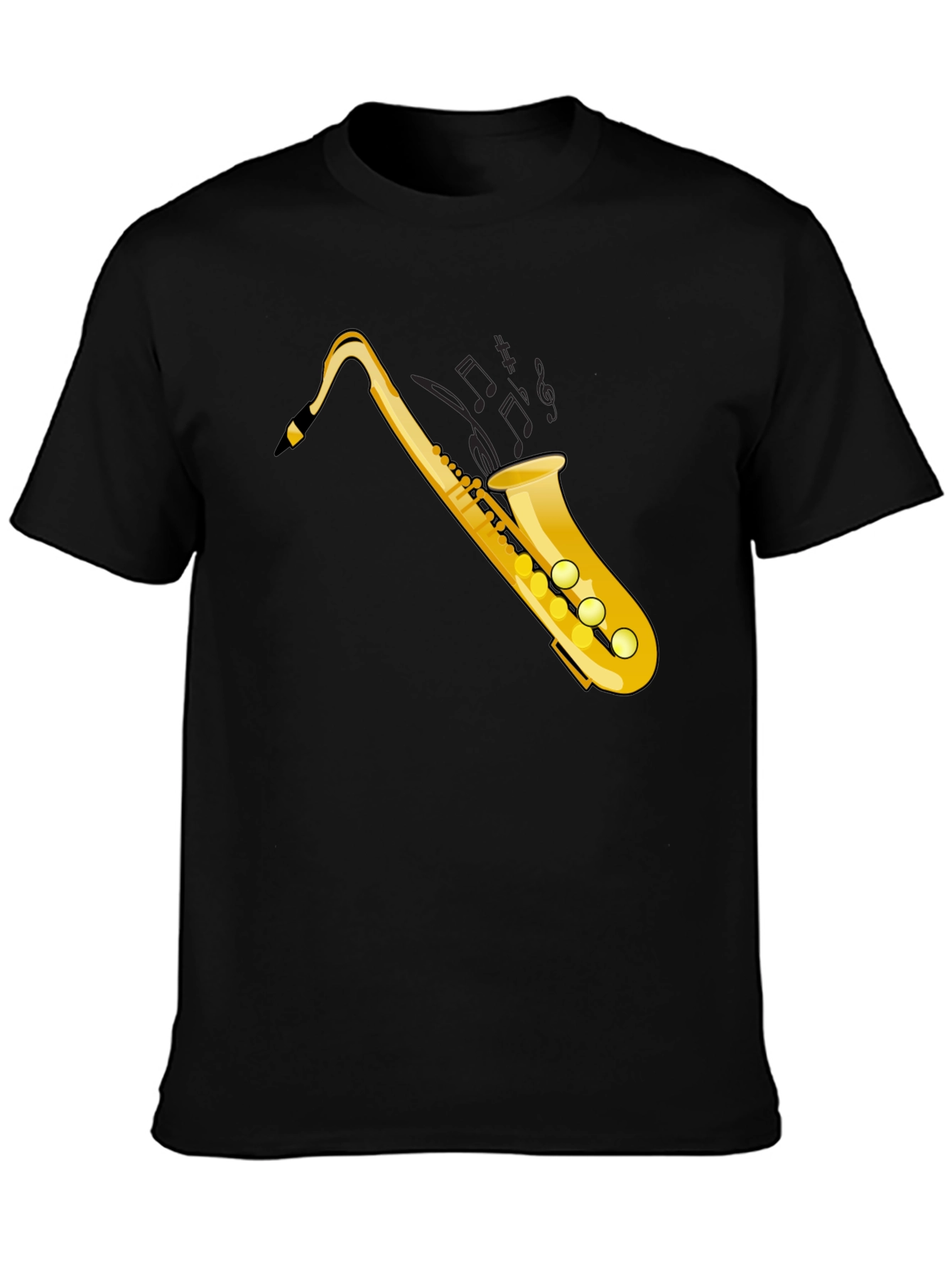Saxophone Graphic Tee - Black Cotton T-Shirt