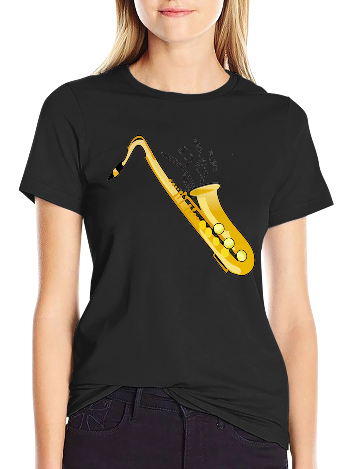 Saxophone Graphic Tee - Black Cotton T-Shirt