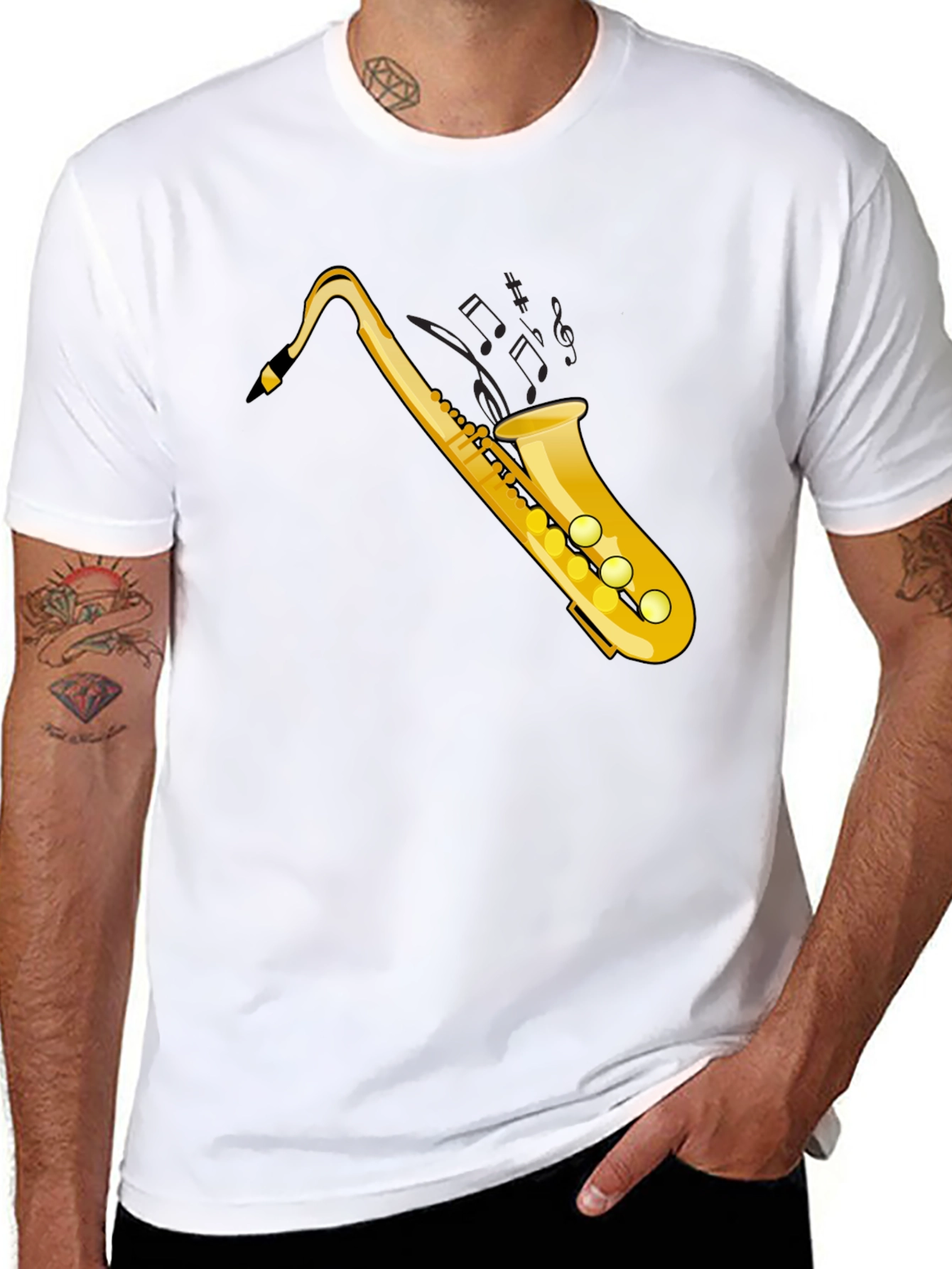 Saxophone Graphic Tee - Black Cotton T-Shirt