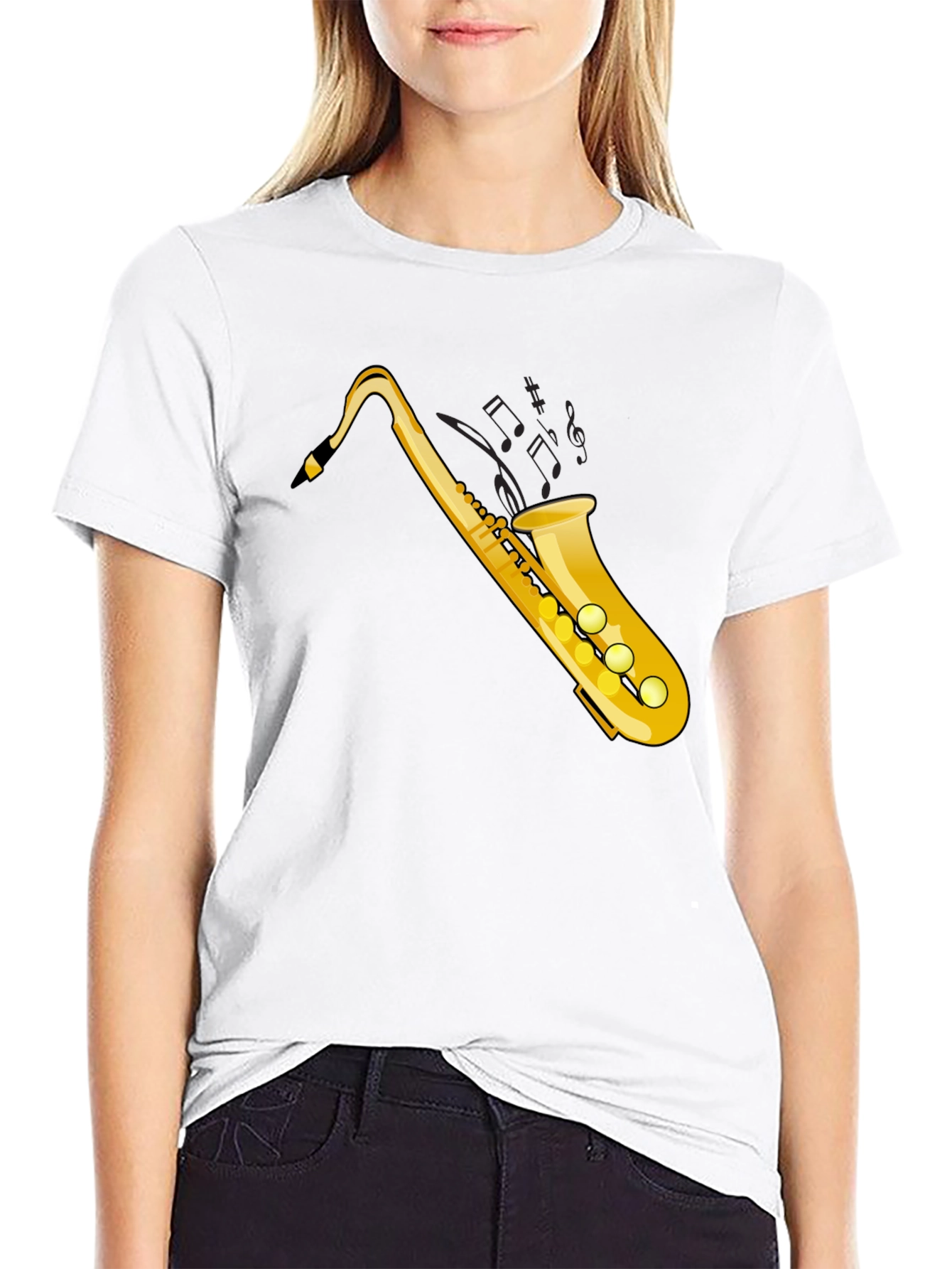 Saxophone Graphic Tee - Black Cotton T-Shirt