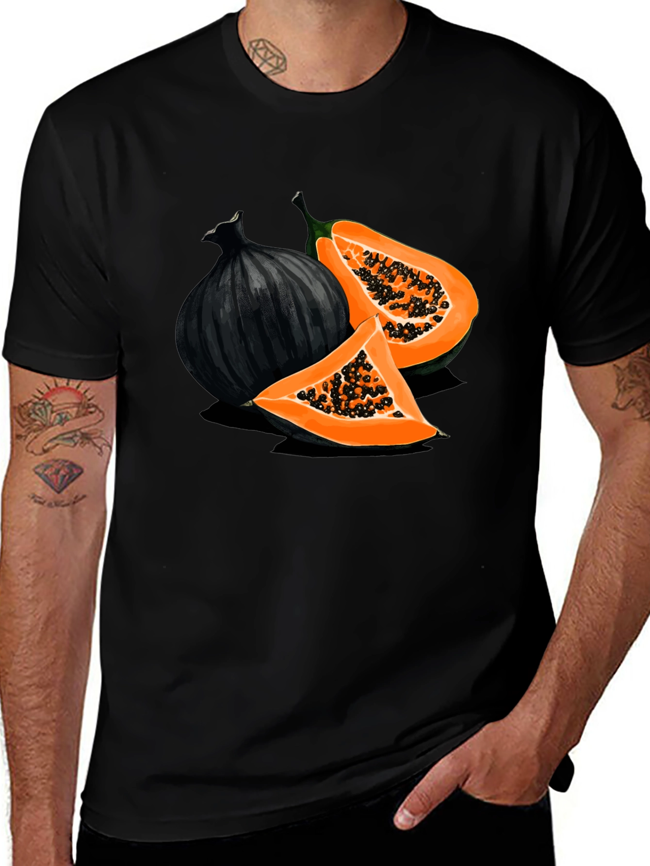 Papaya & Onion Graphic Black T-Shirt