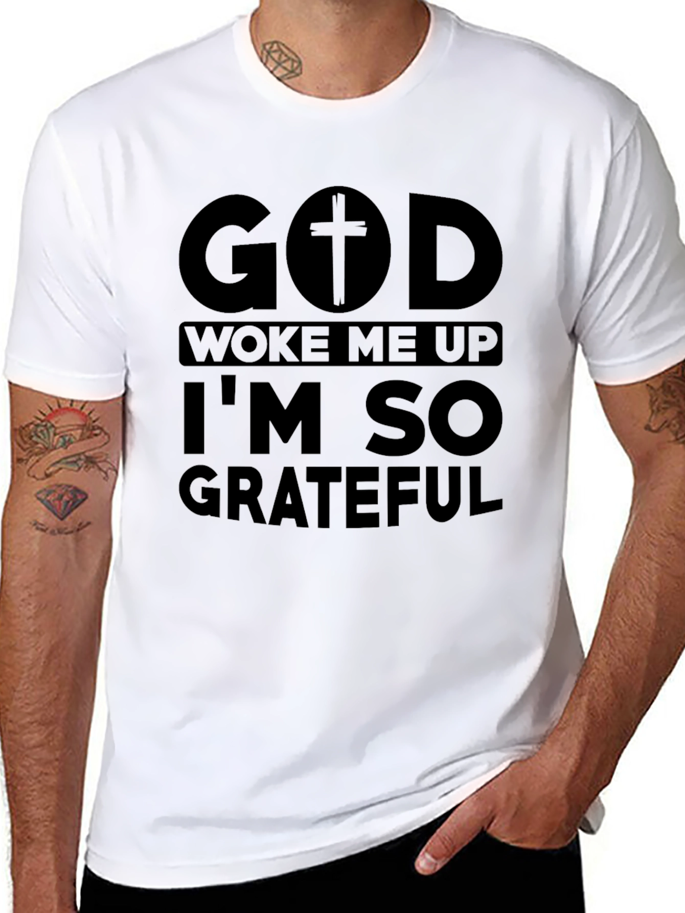 God Woke Me Up Grateful Black Tee