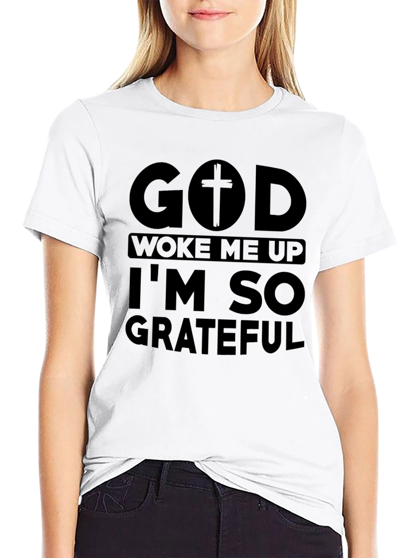 God Woke Me Up Grateful Black Tee