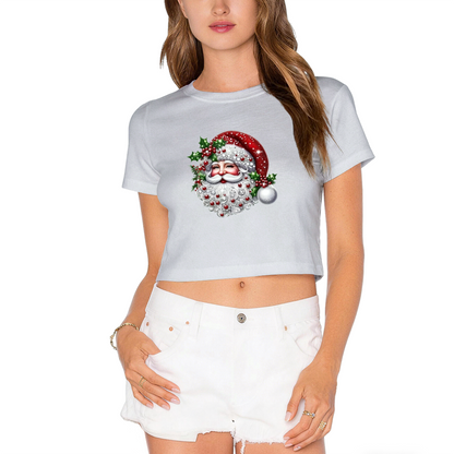 Vintage Classic Santa Claus Christmas Holiday Crop Tee