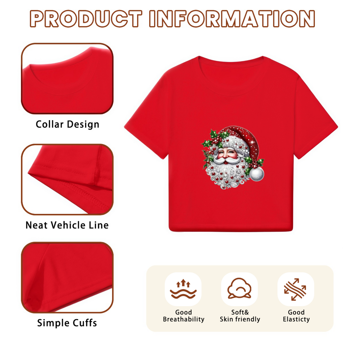 Vintage Classic Santa Claus Christmas Holiday Crop Tee