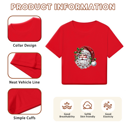 Vintage Classic Santa Claus Christmas Holiday Crop Tee