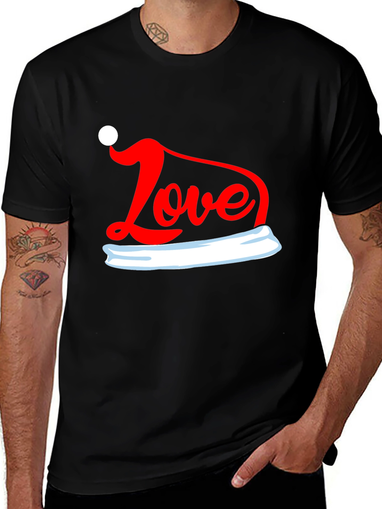 Love Santa Hat Graphic Tee - Holiday T-Shirt