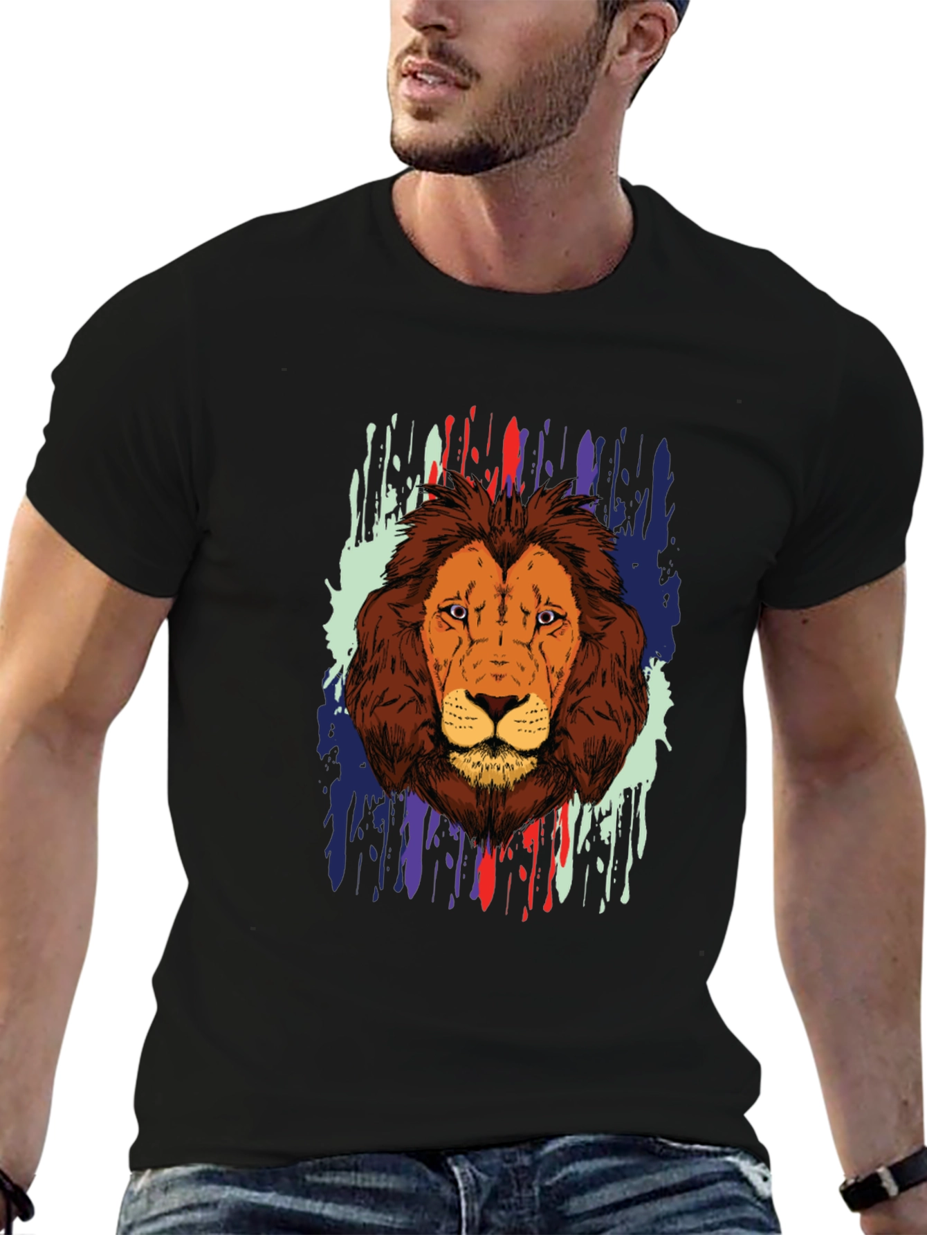 Lion Graphic Print Black T-Shirt