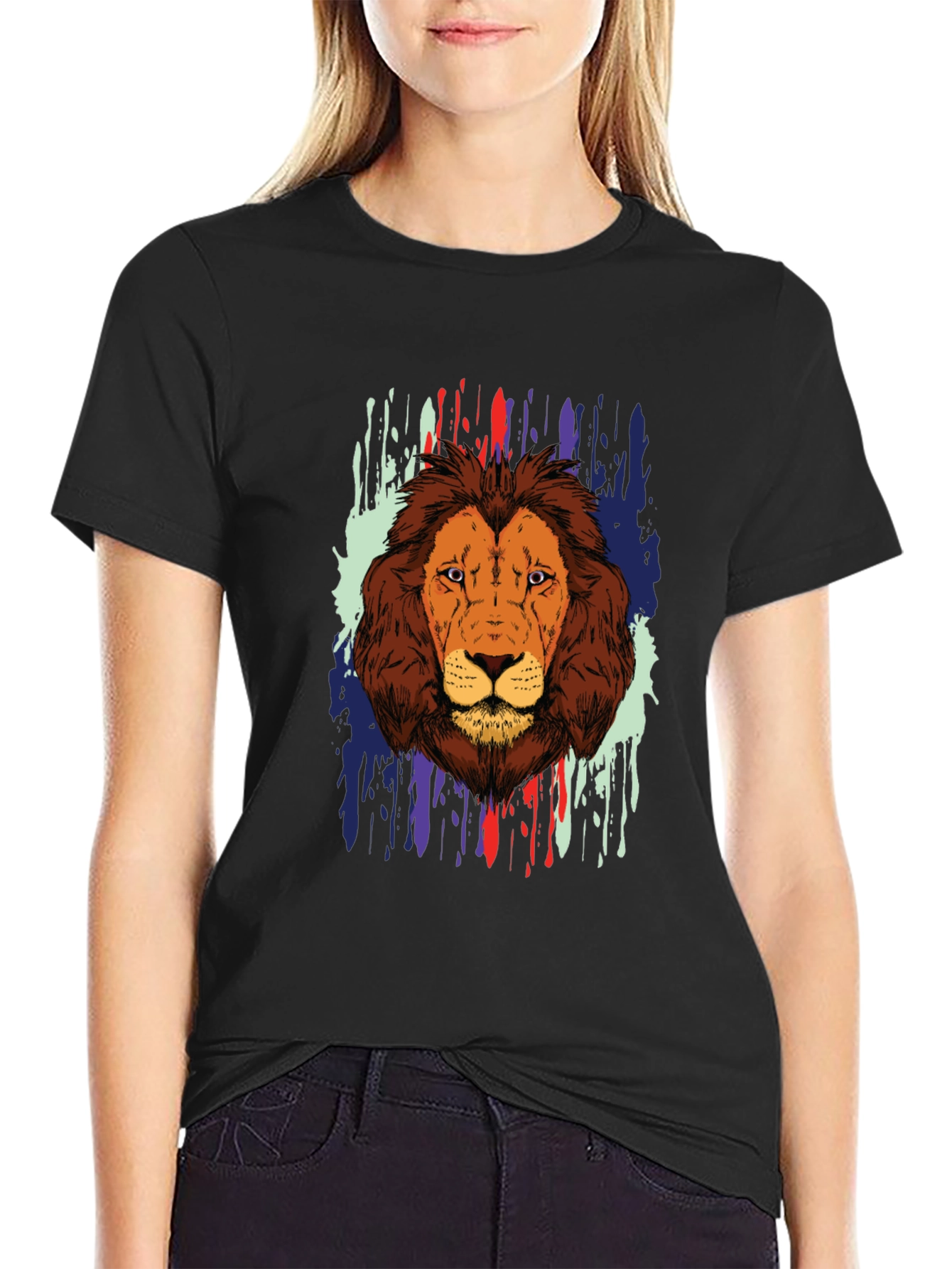 Lion Graphic Print Black T-Shirt