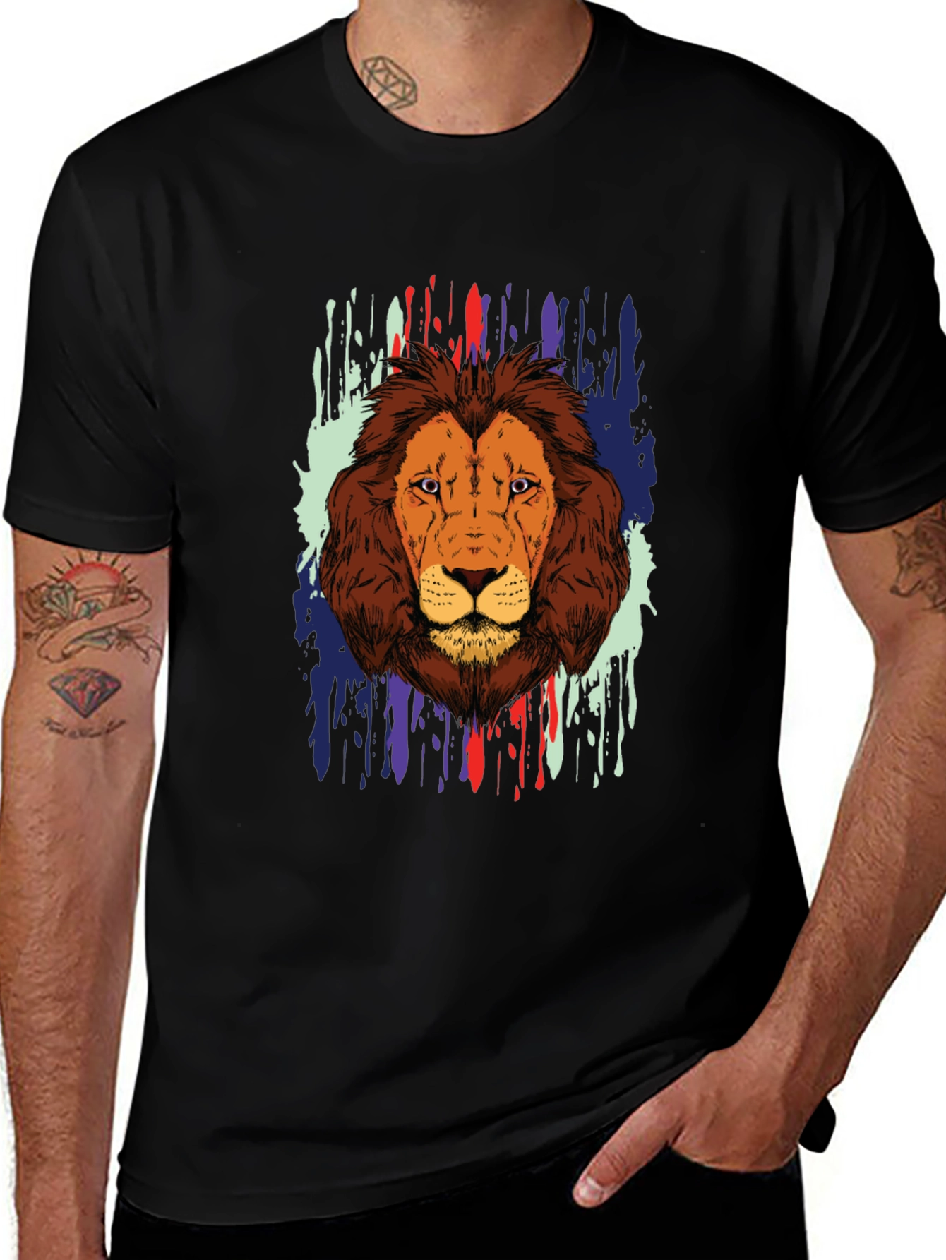 Lion Graphic Print Black T-Shirt