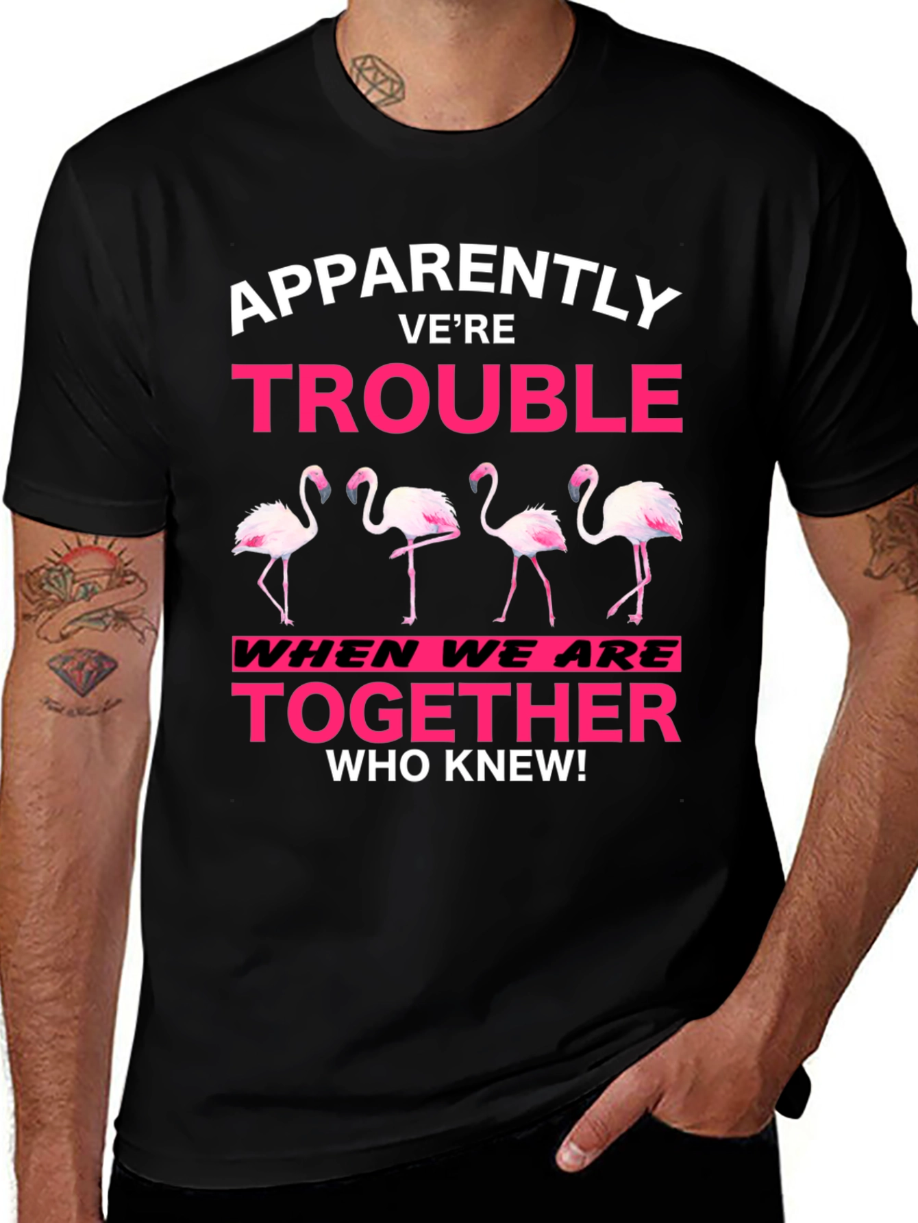 Funny Flamingo Trouble Graphic T-Shirt