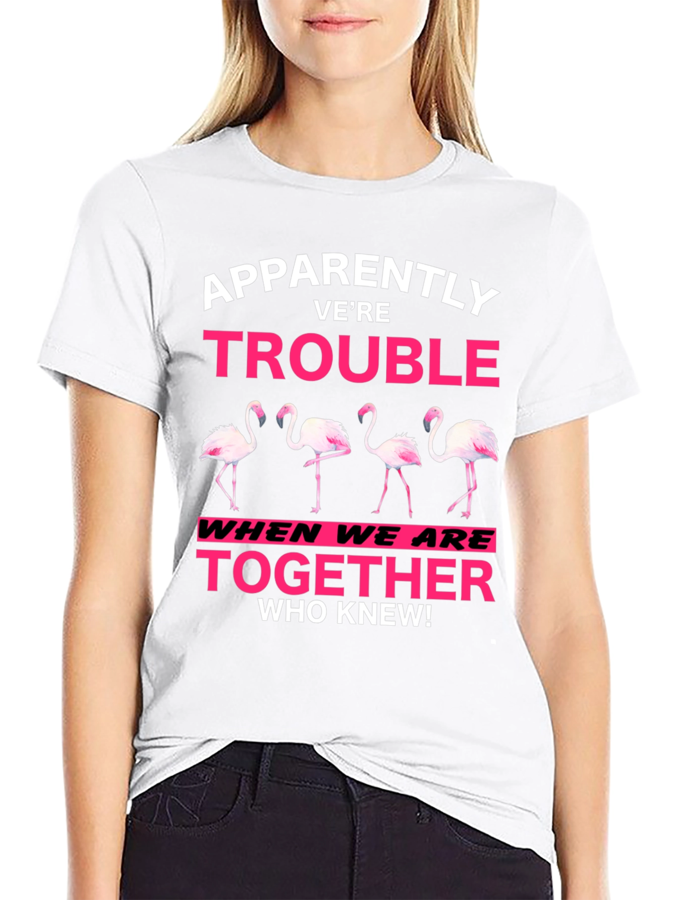 Funny Flamingo Trouble Graphic T-Shirt