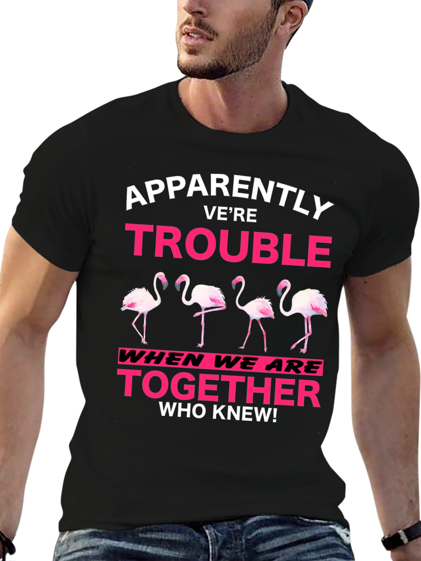 Funny Flamingo Trouble Graphic T-Shirt