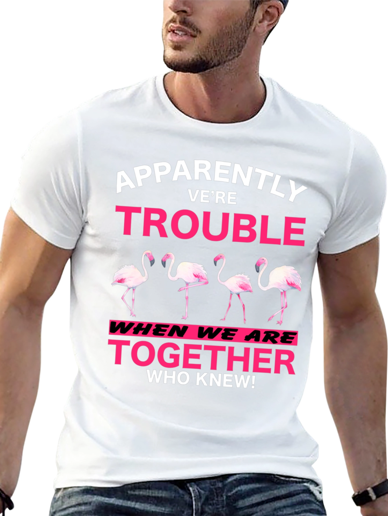 Funny Flamingo Trouble Graphic T-Shirt