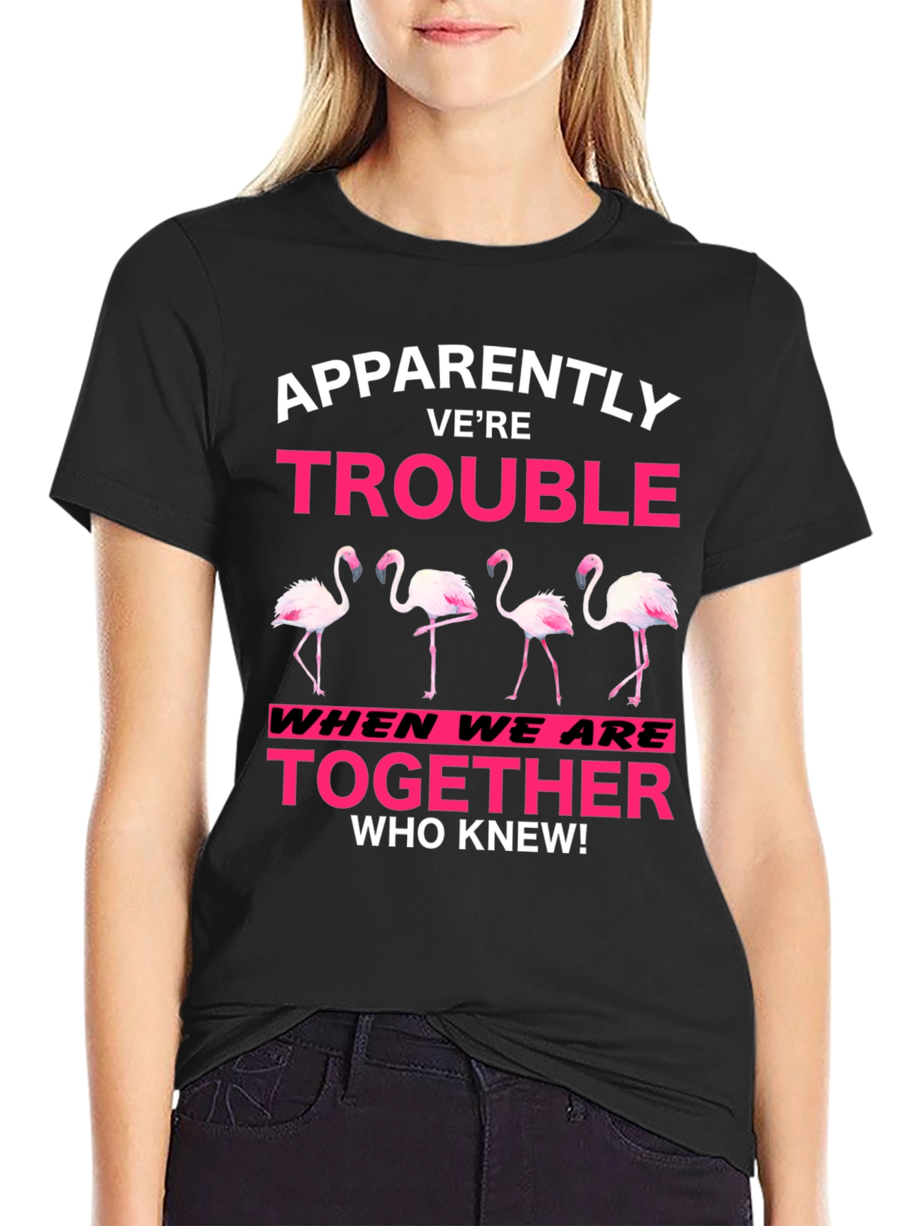 Funny Flamingo Trouble Graphic T-Shirt