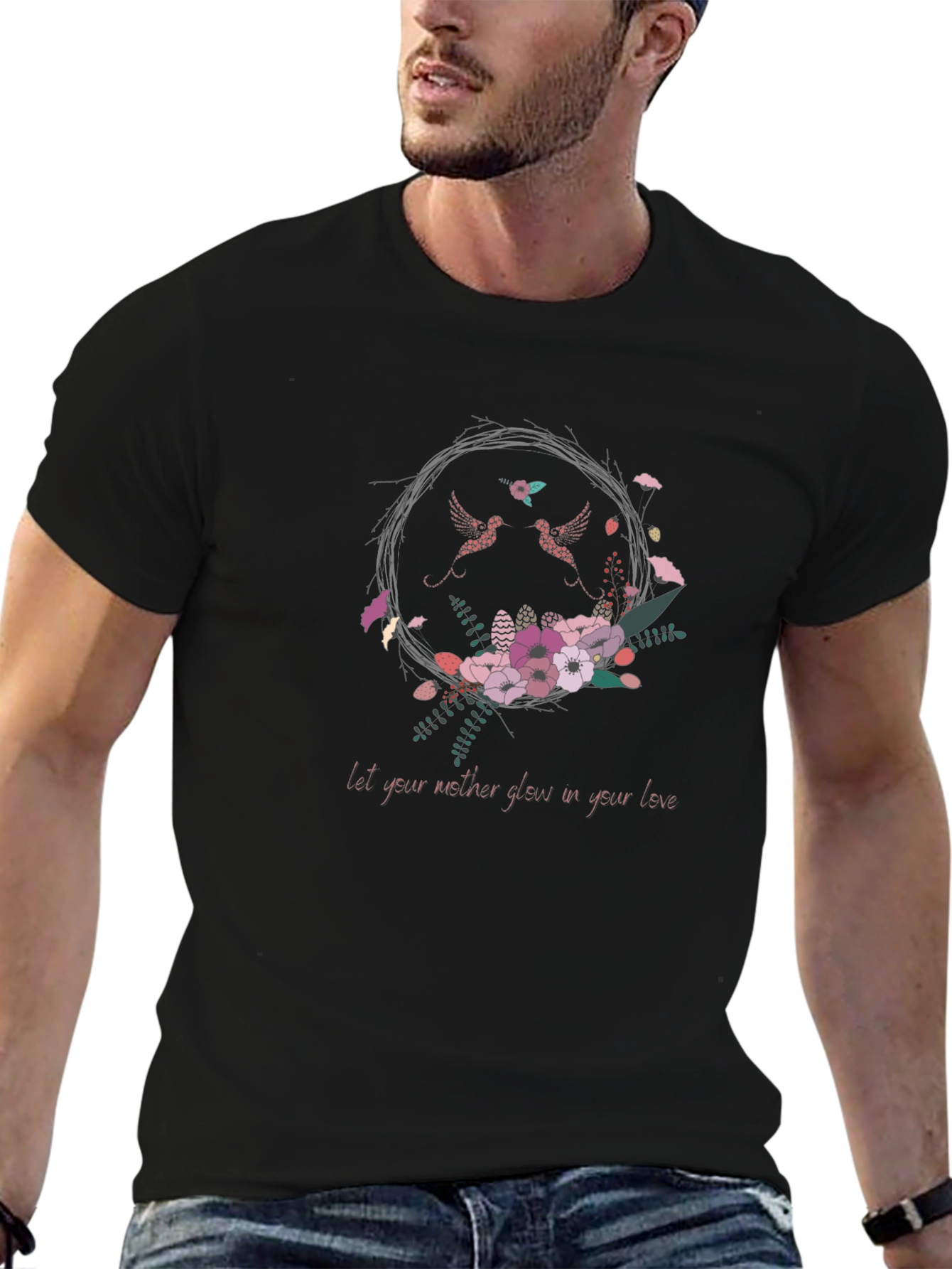Floral Lovebirds Graphic T-Shirt