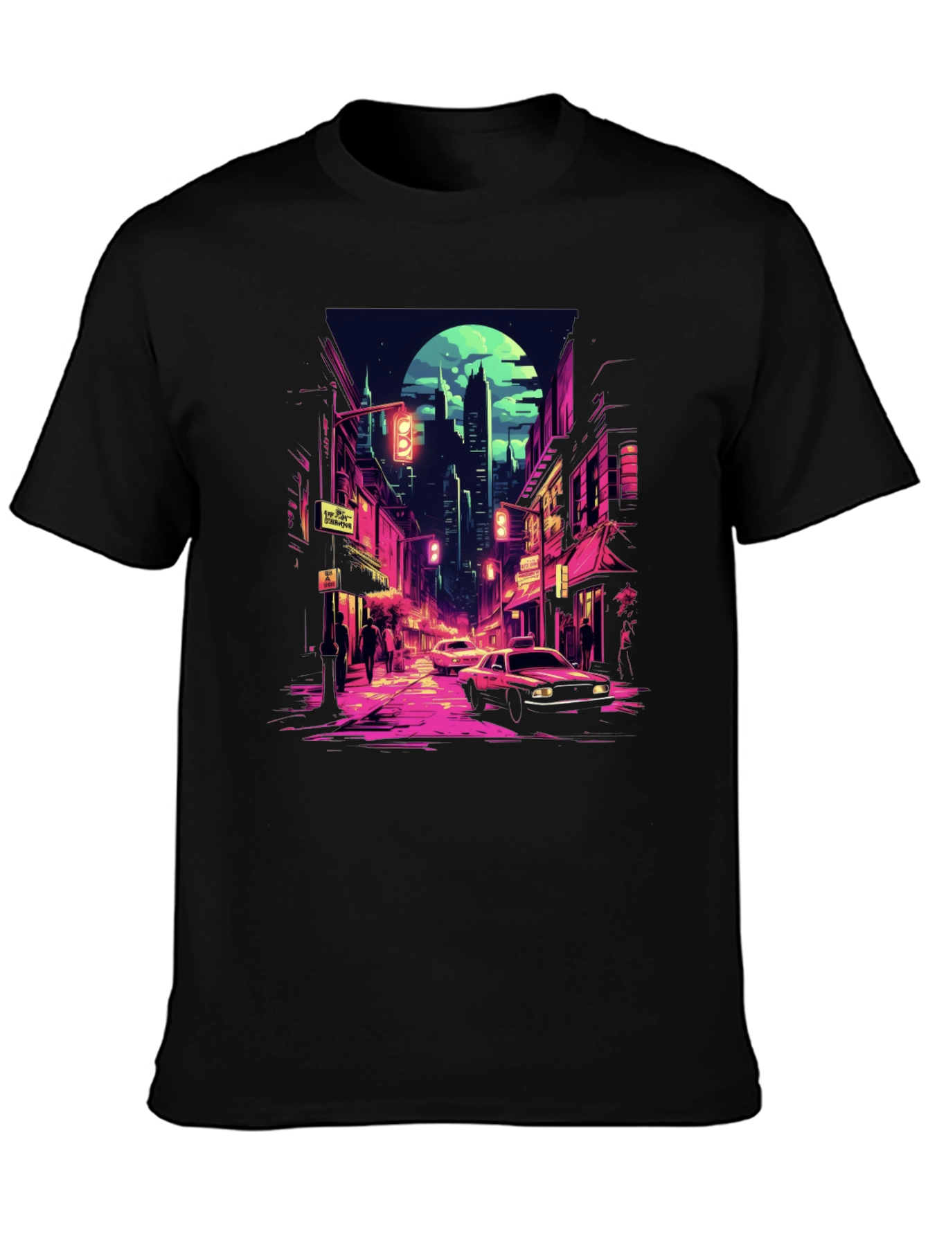 Retro Cityscape Tee - Black Cotton Blend