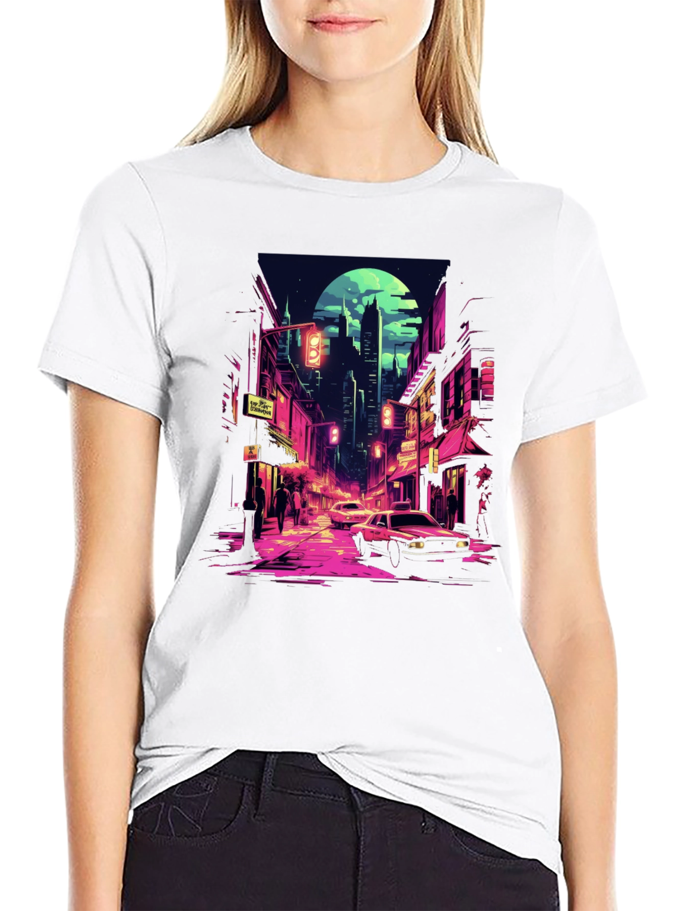 Retro Cityscape Tee - Black Cotton Blend