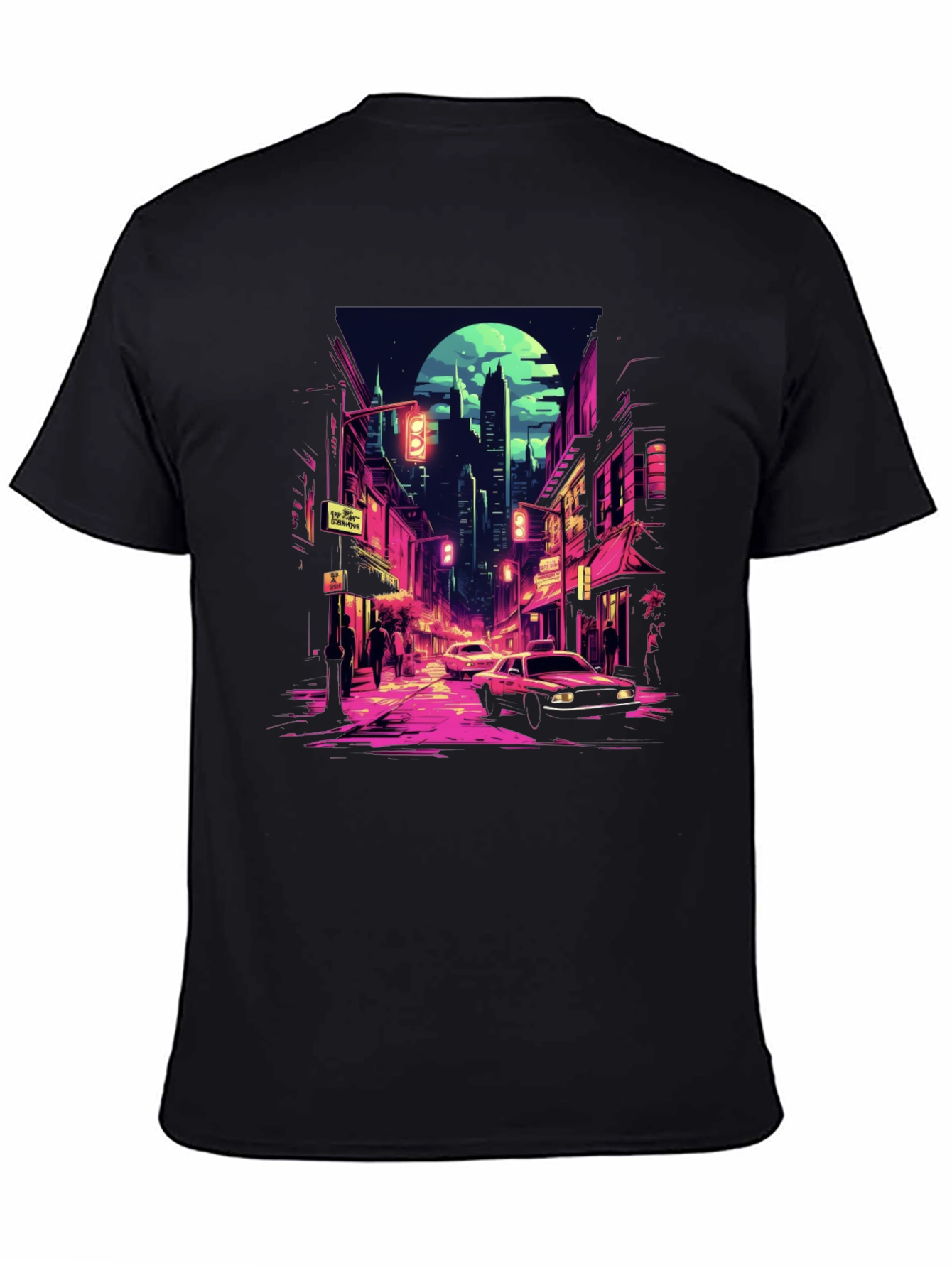 Retro Cityscape Tee - Black Cotton Blend