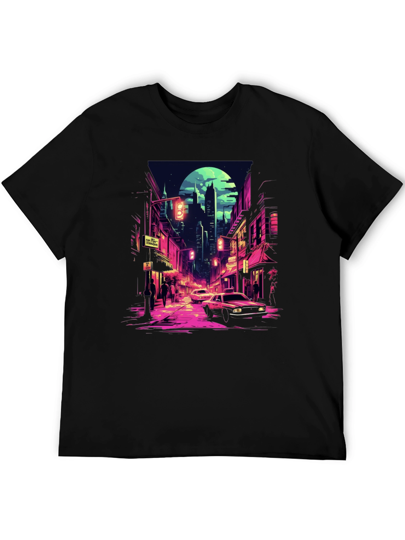 Retro Cityscape Tee - Black Cotton Blend